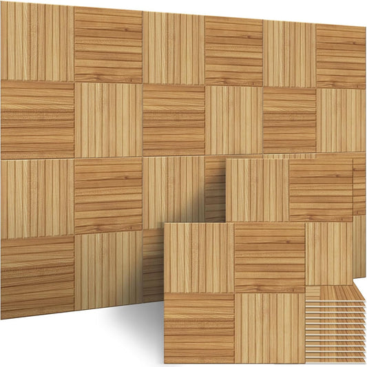 BUBOS Large Acoustic Panels,6 Pack Wood-Pattern Printing Soundproof Wall Panels, Total Size 70.8 x 47.2 Inches Self-Adhesive Decorative Sound Absorbing Panels for Studio, Home,Natural Grain Weave