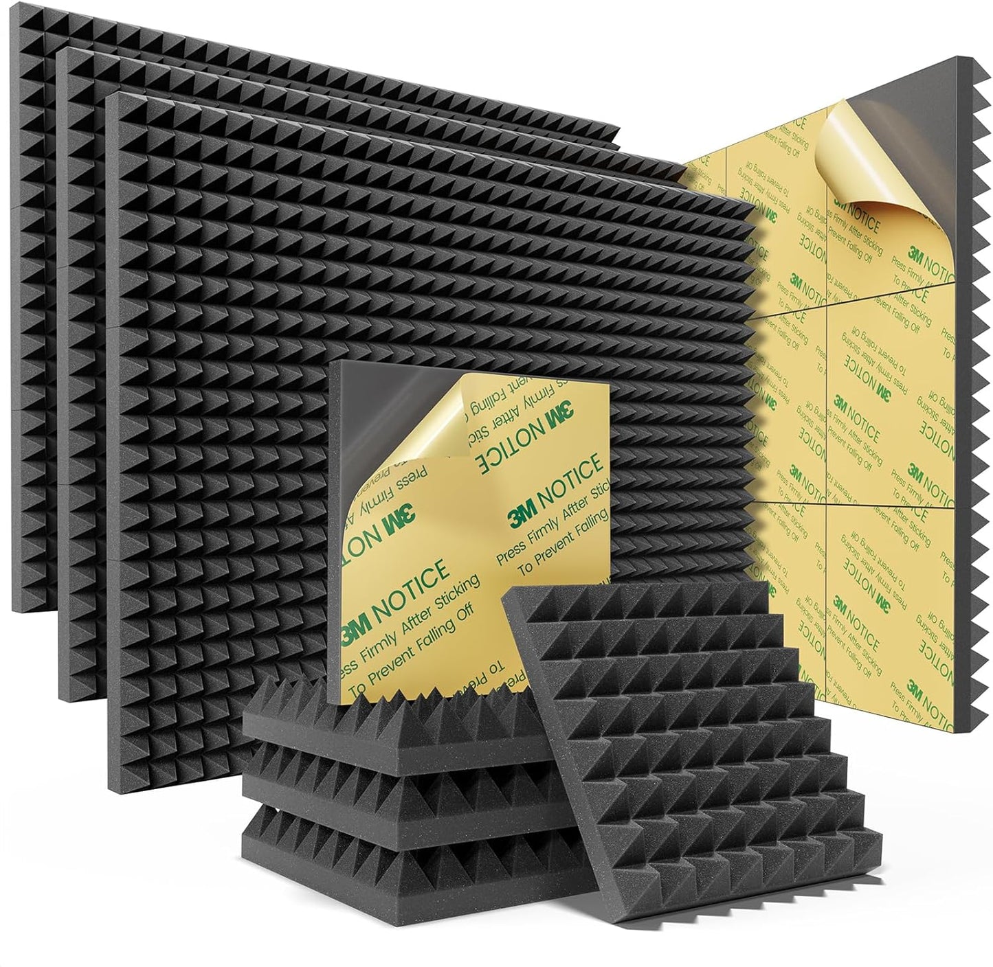 Sonicism Sound Proof Foam Panels for Walls Self-Adhesive Pyramid 41 Pack, 2" X 12" X 12" Soundproof Wall Panels High Density Acoustic Foam Panels Fast Expand,Sound Absorptio&Decoration,Black
