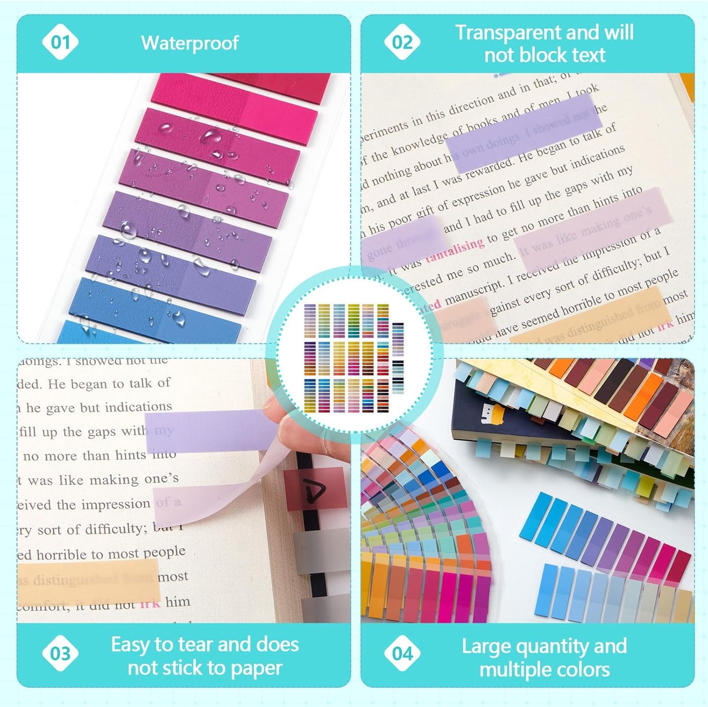 ReliThick 4000 Pcs Annotation tabs Sticky Tabs for Books Transparent Sticky Notes Multi Colored Writable Page Markers Book Flags Strip for Annotating Reading Supplies Bookish Gift (Gradient Color)