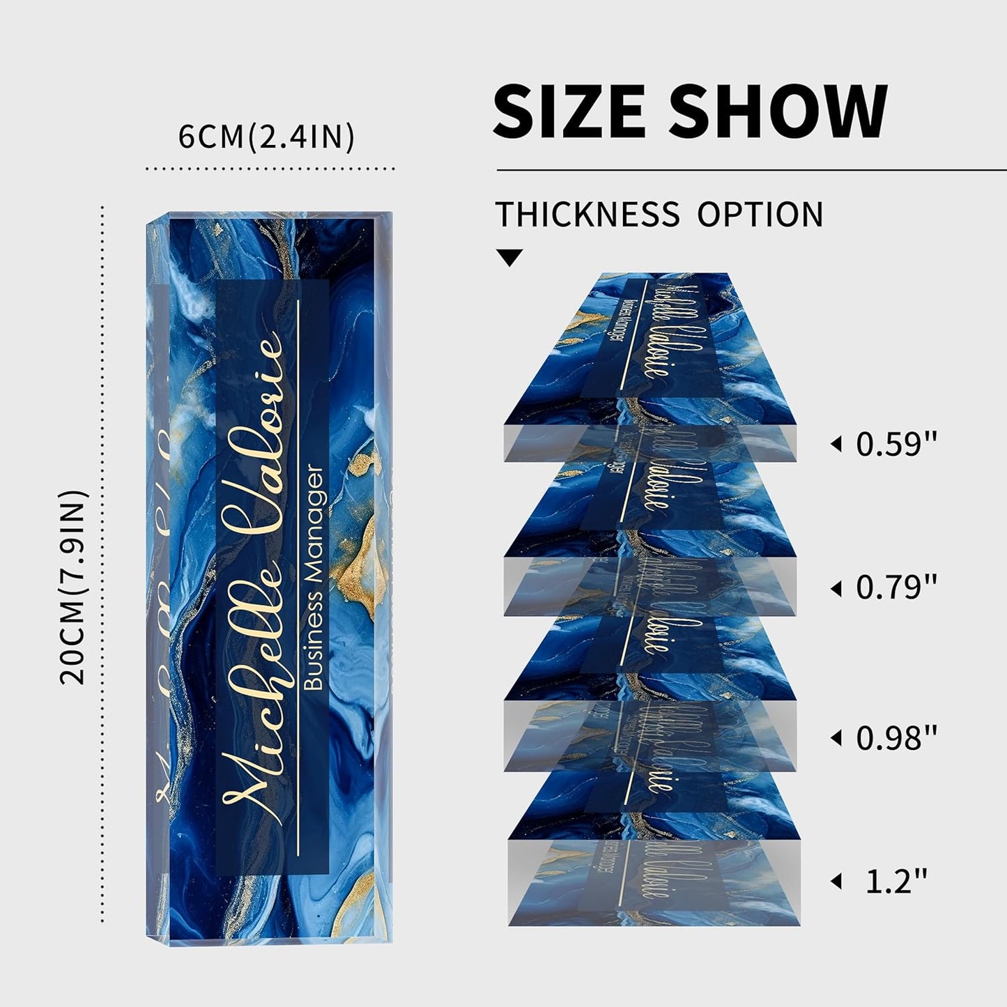 Custom Personalized Acrylic Name Plate Office Desk Accessories (A-Blue Gold)