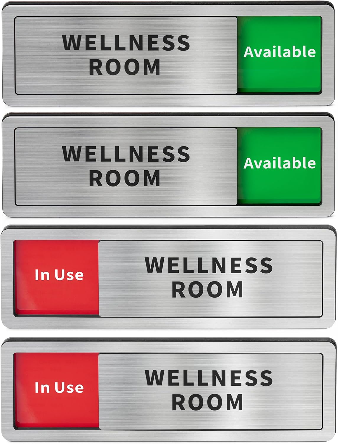 2 Pack Wellness Room Door Signs Do Not Disturb, In Use/Available Slider Sign for Home Office, Wellness Conference Vacant Occupied Privacy Slide Door Sign, Brushed Silver 8" x 2.6"