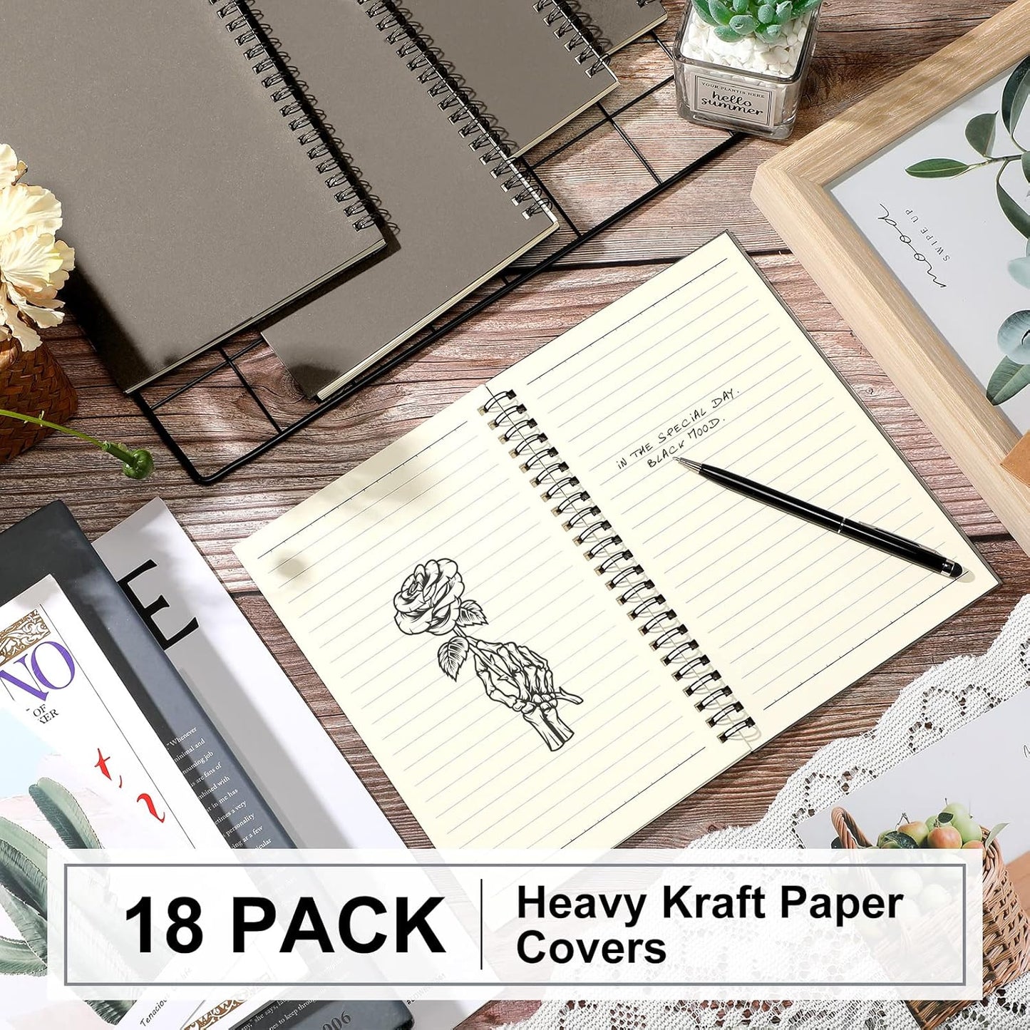 Yahenda Spiral Notebook A5 College Ruled Journal Notebooks Lined 8.3'' x 5.5'' Bulk Writing Paper Notebook for Office Business School Supplies Christmas End of Year Gift(Dark Gray,18 Pcs)