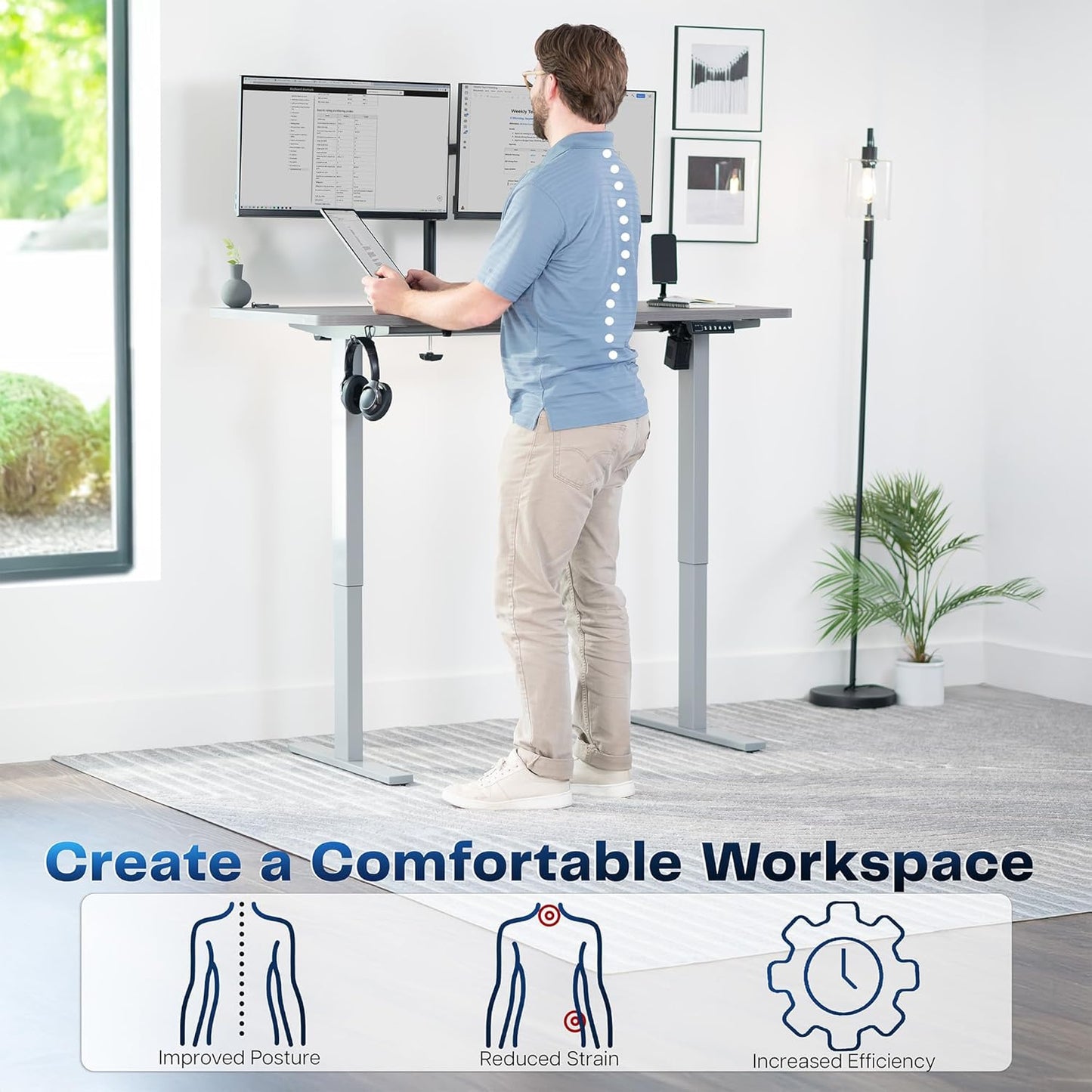 VIVO Electric 55 x 28 in Standing Desk, Memory Height Adjustment, 1B Series, One-Piece Dark Gray Top, Gray Frame, DESK-KIT-1G55G