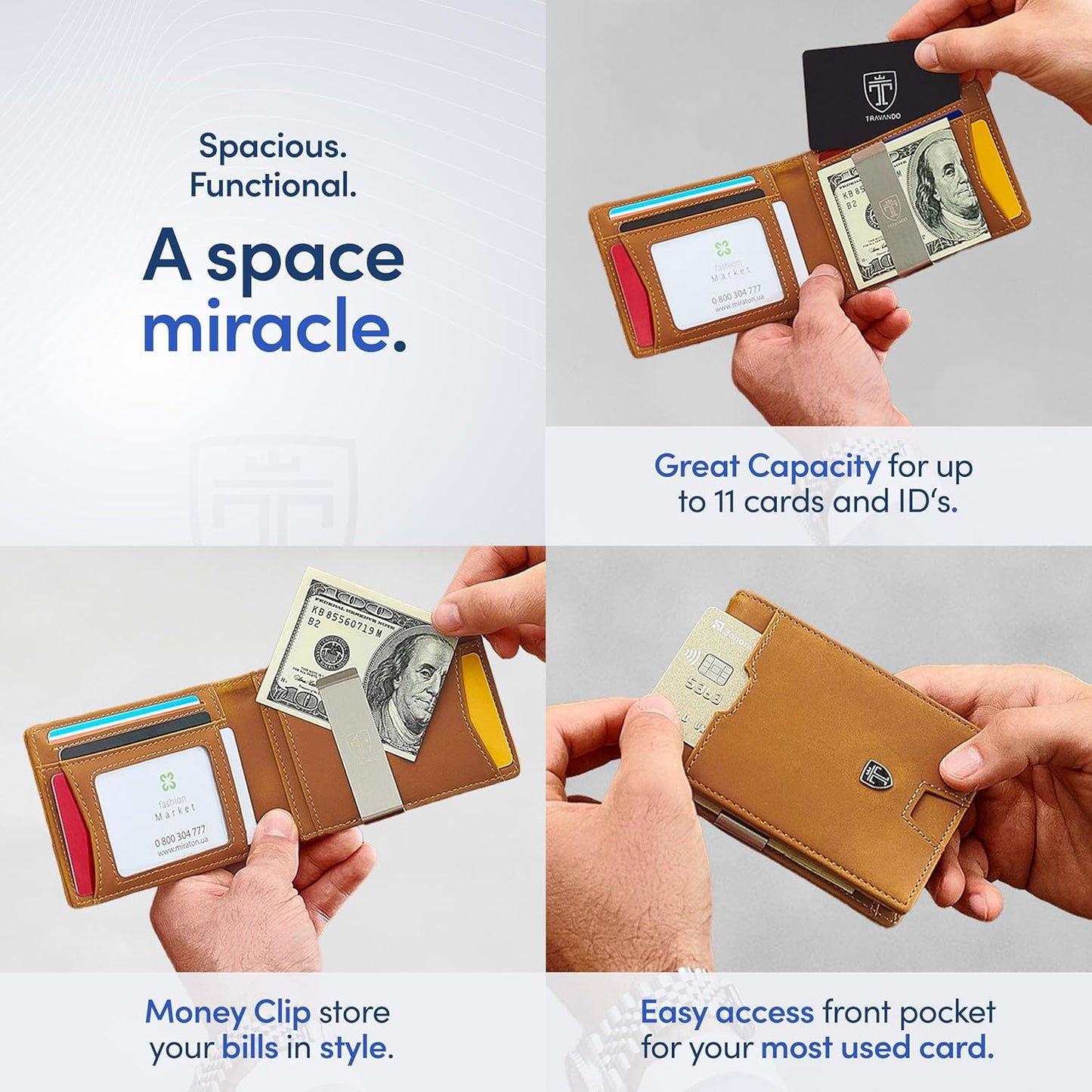 TRAVANDO Mens Wallet with Money Clip AUSTIN RFID Blocking Bifold Credit Card Holder for Men with Gift Box