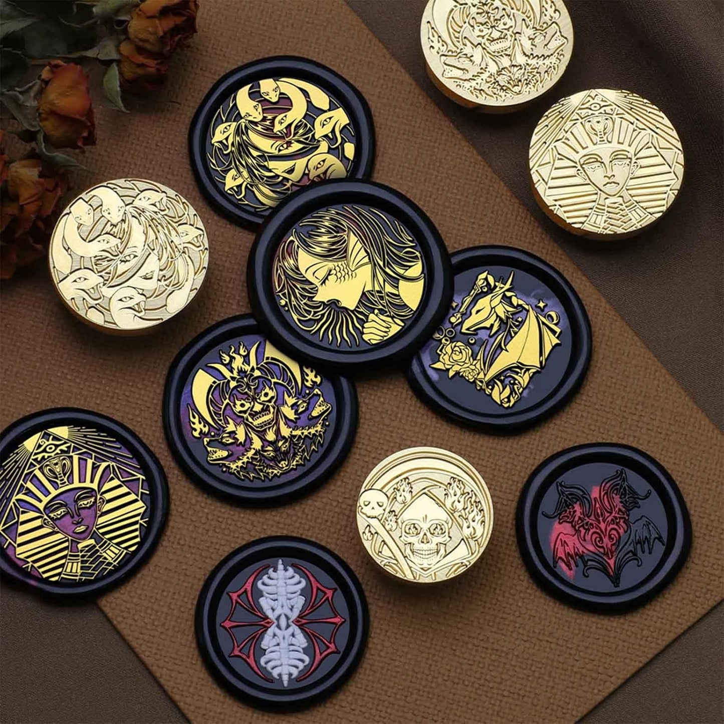 Dragon Wax Seal Stamp - 1.18 inch / 30mm Rose Vintage Removable Brass Stamp Head with Handle for Wedding Invitations Envelopes Valentine's Day Gift Wrap