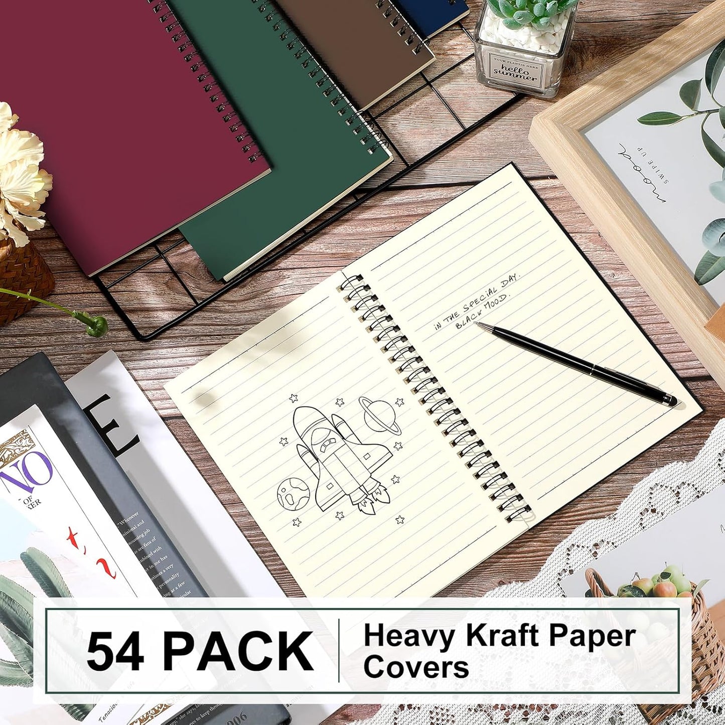 Yahenda Spiral Notebook College Ruled Journals Notebooks Lined 8.3 x 5.5 Inch Note Books Bulk A5 Writing Notebooks Thick Paper Notebook for Office Business School Supplies (Classic Colors,54 Pcs)