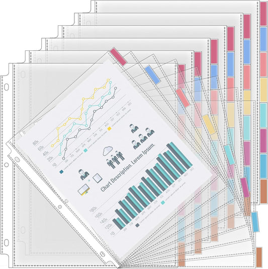 ReliThick 6 Set of 48 Pack Clear Sheet Protectors 8.5 x 11 Inch Page Protector for 3 Ring Binder with 8 Tabs Plastic Dividers for 3 Ring Binder, Insertable Index Page Divider Multicolor Tabs