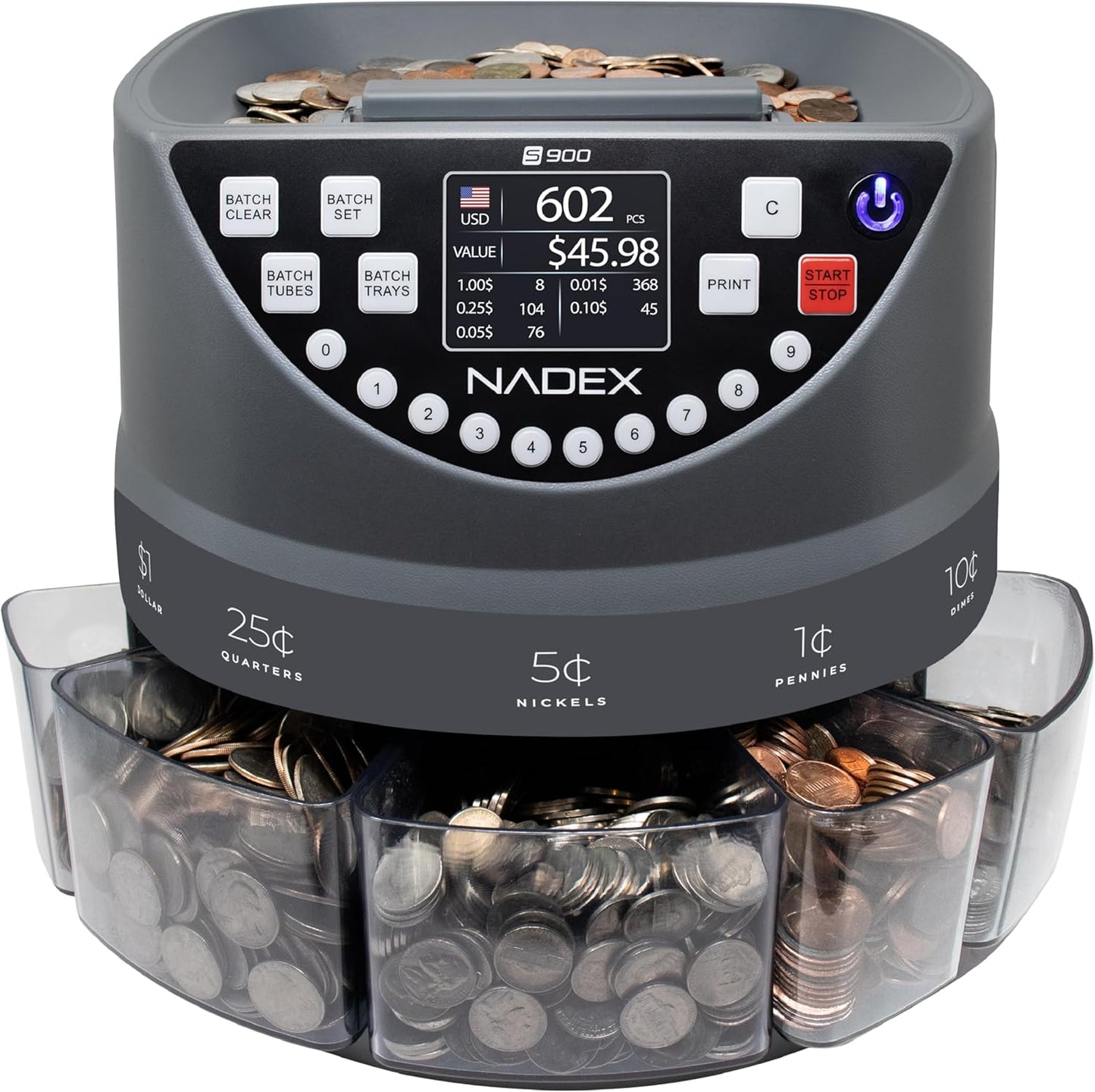 Nadex S900 Coin Sorter, Counter and Wrapper | 48 Preformed Wrappers Included
