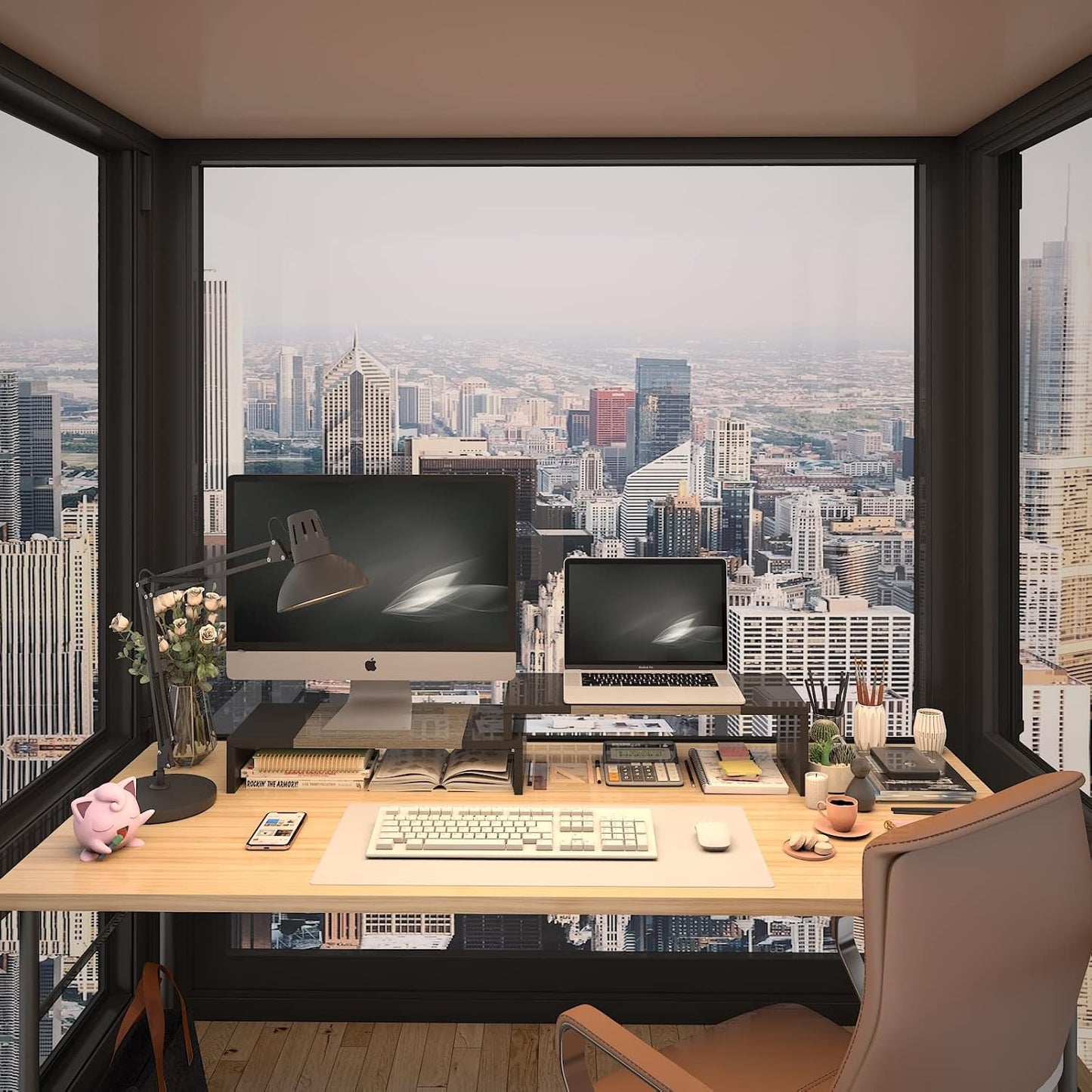 WESTREE Dual Monitor Stand Riser - 2 Shelf Computer Stand with Adjustable Length and Angle, Desktop Organizer for 2 Monitors