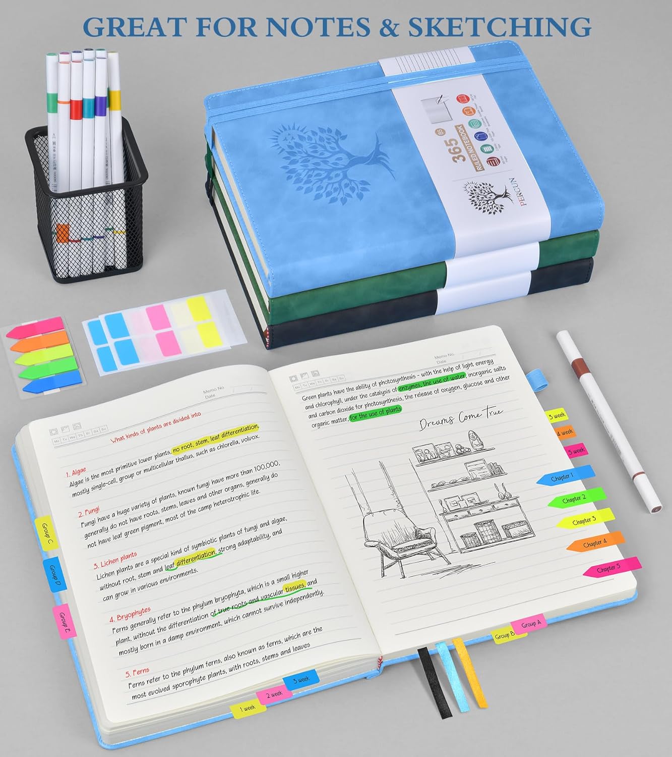 A4 Lined Journal Notebook，365 Page Large Leather Journals for Writing Women Men，Hardcover Notebook with 100Gsm Thick Pages for Travel，Work，School，College Ruled, Daily Diary (8.5" x 11.4")