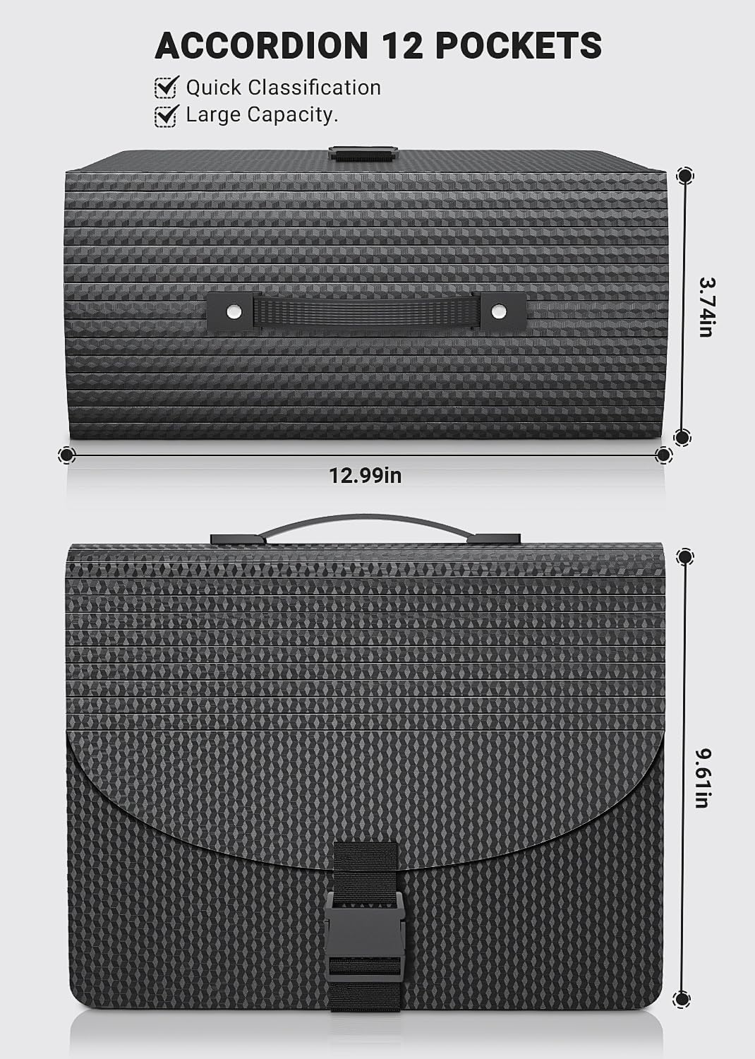 Expanding File Folders,Accordion File Organizer with Handle,13 Pockets Expandable Filing Folders,Tabs Included Filing Box,Adjustable Strap,Bill Documents Organizer,A4/Letter Size,Diamond