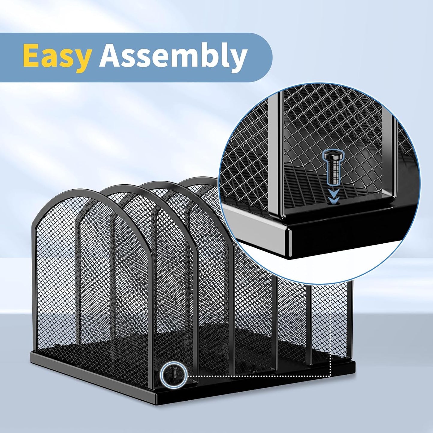 5-Section Vertical Desktop Organizer, 5-Section Mesh File Folder Stand Sorter for Office Home Classroom Organization (1, Purple)