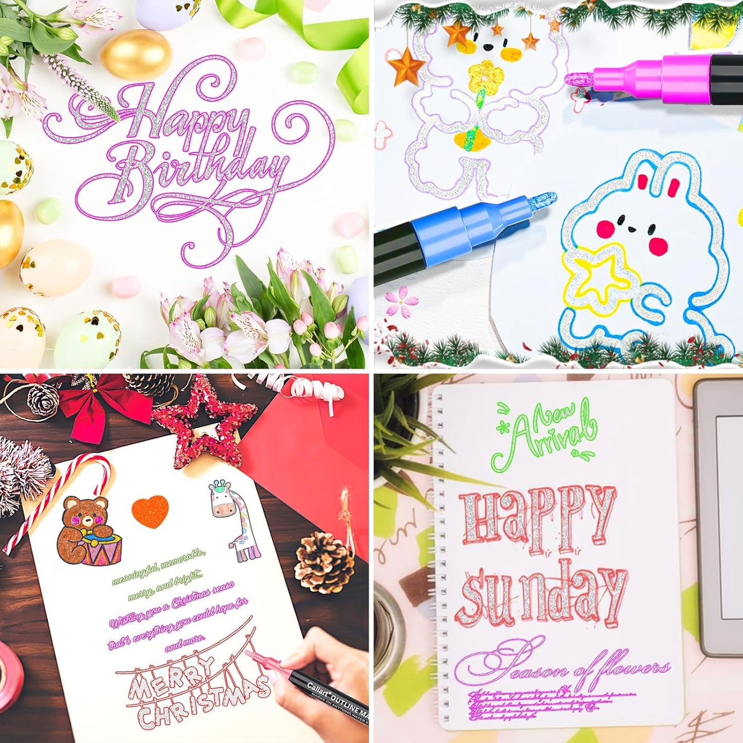 Caliart Easter Basket Stuffers, 36-Color Shimmer Double-Line Drawing Doodle Outline Markers, Teen Girl Gifts Trendy Stuff, Glitter Pens Set Classroom Art Supplies for 4-6-8-10-12 Year Old