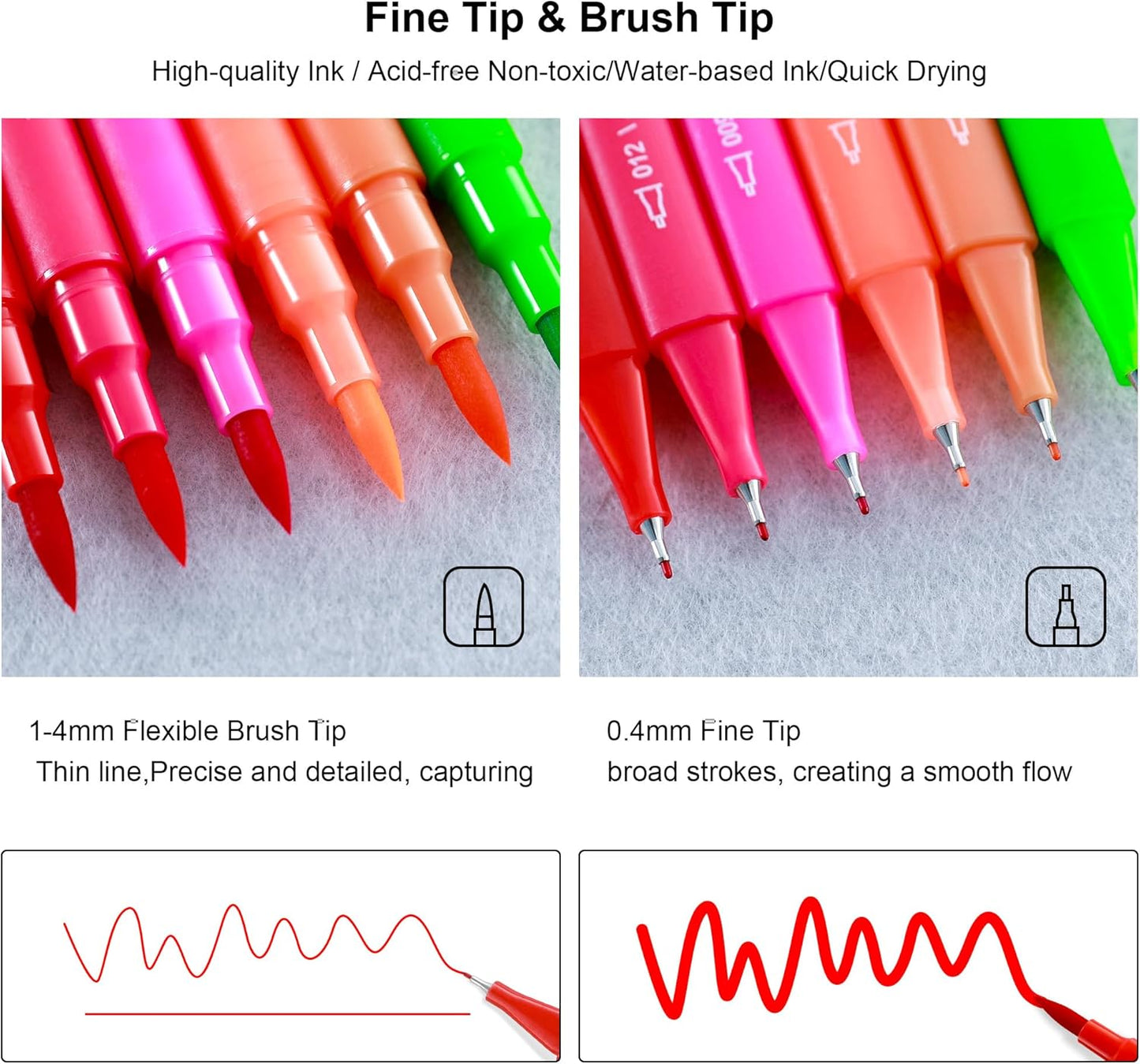 KALOUR 72 Art Markers Pens Set, Dual Tip Brush and Fine Point, Color Number and Name, Zipper Case, Adult Coloring, Lettering, Drawing