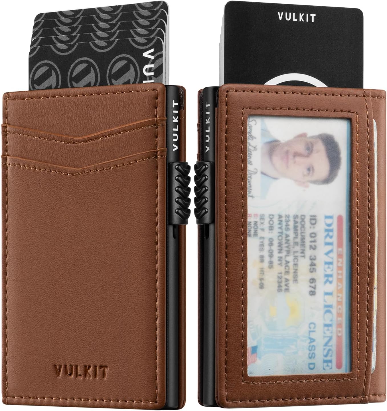 VULKIT Men's Wallet with ID Window Premium Leather Wallets RFID Blocking Minimalist Wallet Pop Up Card Holder Magnetic Closure