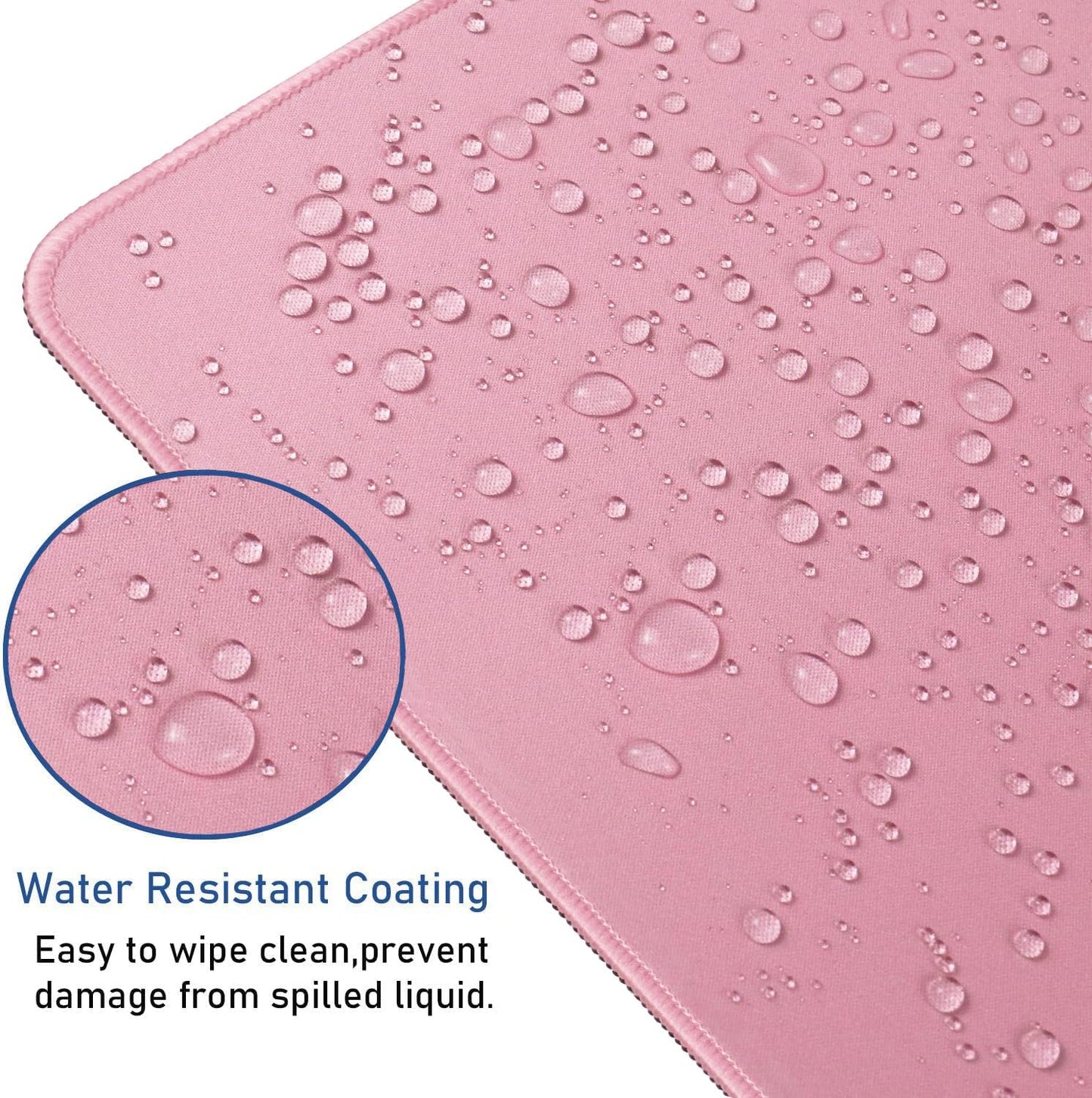 Large Mouse Pad with Stitched Edges, Durable Non-Slip Natural Rubber Base, Waterproof Computer Keyboard Pad Mat for Esports Pros/Gamer/Desktop/Office/Home - Pink