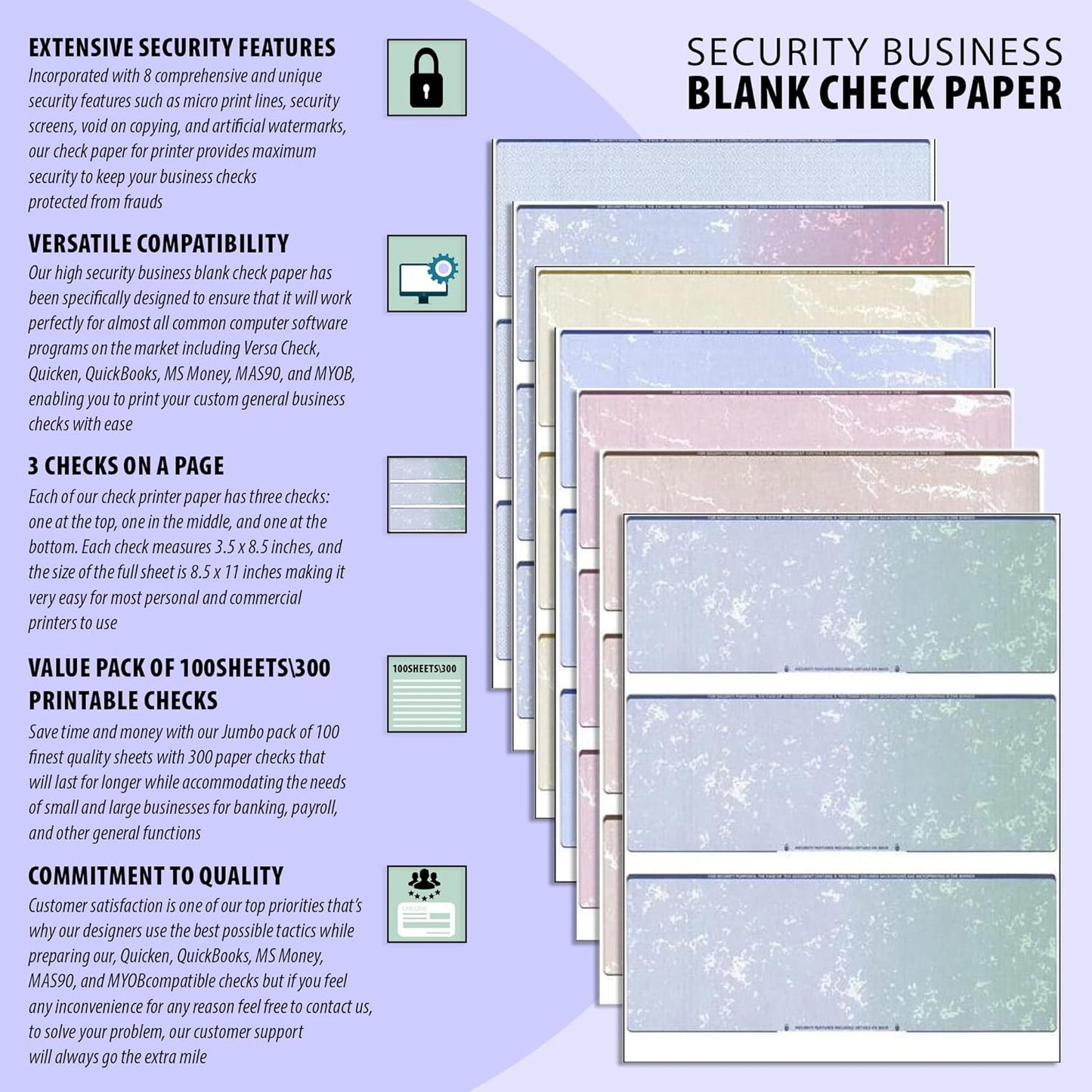 300 Computer Checks | 3 Blank Checks Per Page | 100 Sheets/300 Checks (Burgundy Diamond) Blank Check Stock for Personal and Business Use - Computer Laser Check | Payroll Checks