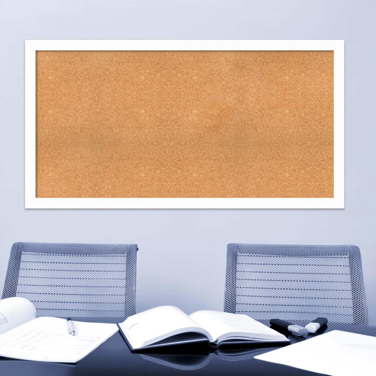 Amanti Art Natural Cork Board for Wall, 31x59 Vision Board with White Frame, Oversize Corkboard Office Decor for Home Organization, Casual Corkboard Pinboard to Display Items for Home Organization in