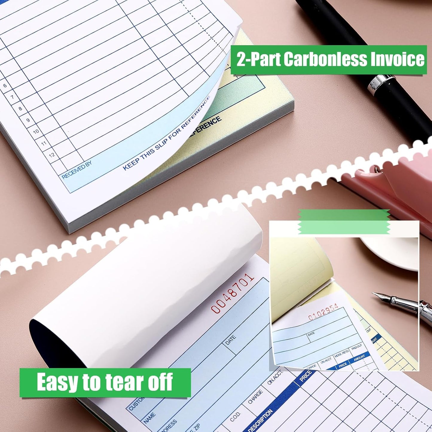 Lincia 3 Pads Sales Order Books 2 Part Carbonless (White/Canary Yellow) Receipt with Carbon Copies Cover Receipt Form Invoice 50 Sets Per Book (4.18 x 7.2 Inch/ 10.6 x 18.3 Cm)