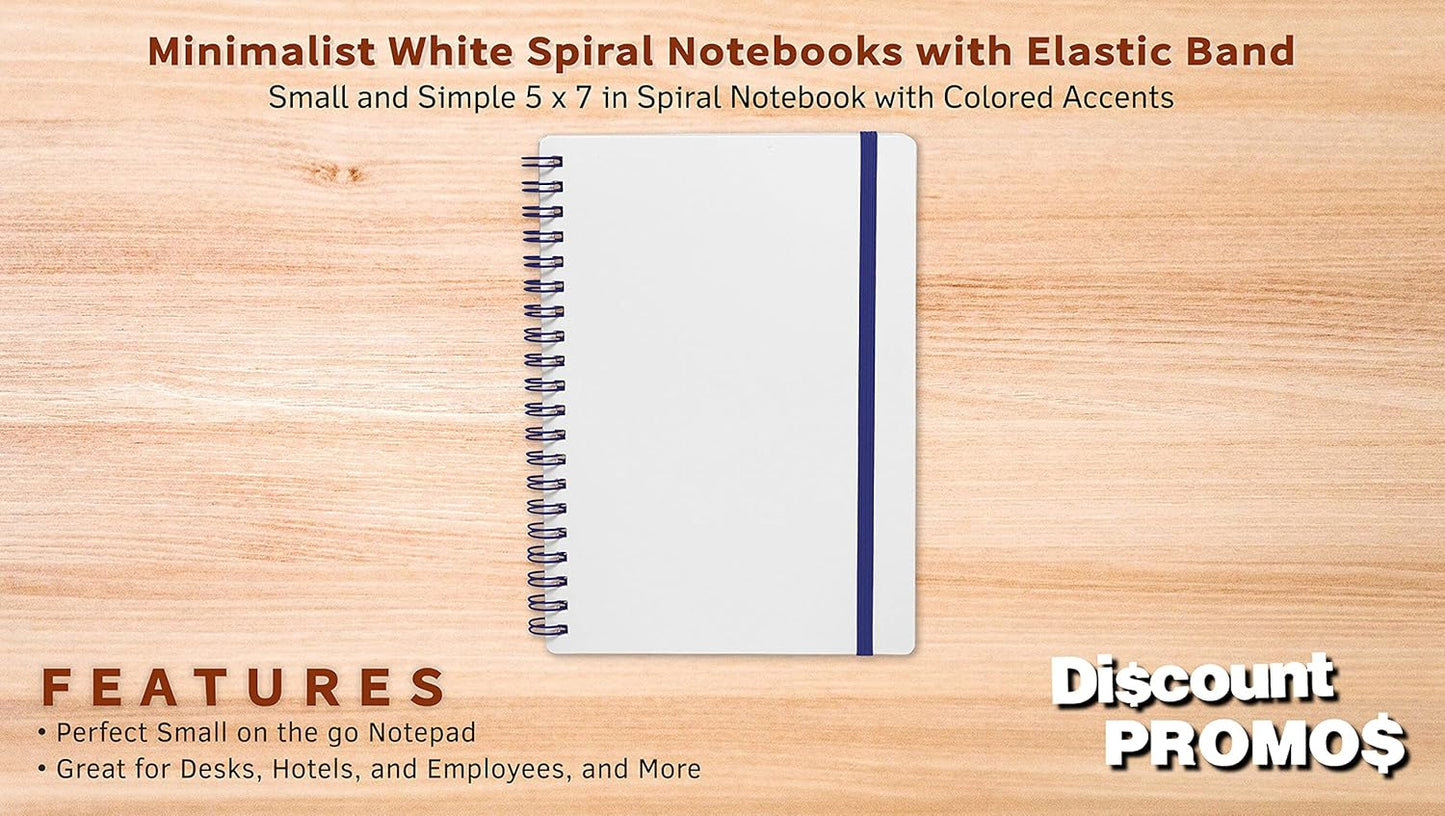 10 White Spiral Notebooks with Elastic Band Pack - 80 lined pages, Recycled - Blue