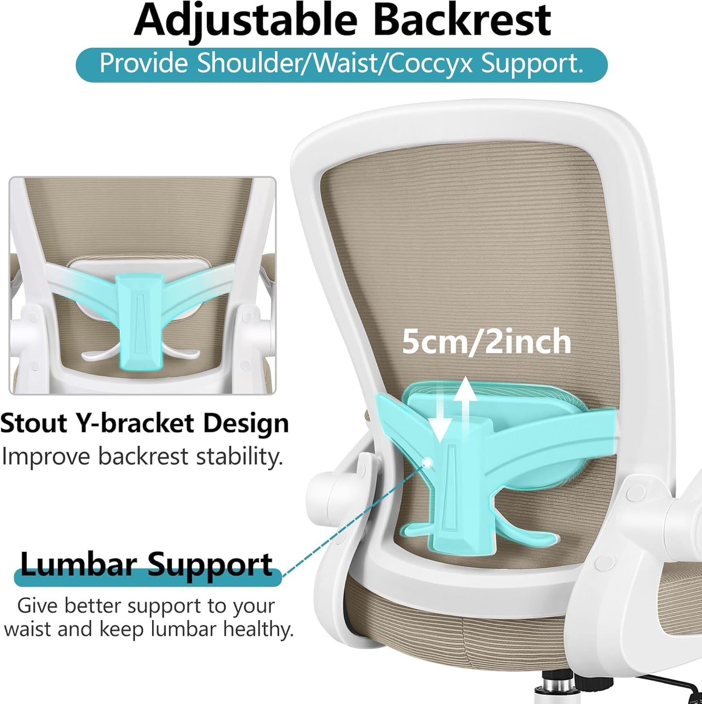 FelixKing Office Chair, Ergonomic Desk Chair Breathable Mesh Chairs with Adjustable High Back Lumbar Support Flip-up Armrests, Executive Swivel Comfy Task Computer Chairs for Home Office Khaki