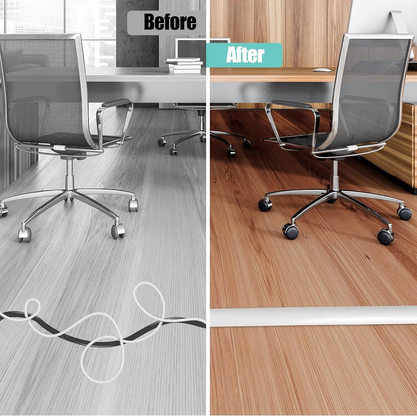 Floor Cord Cover Self Adhesive Cord Hider,10FT Cable Management, Extension Strip Protector for Wires, Prevent Cable Trips for Offices, Gyms, Exhibitions Cavity:0.51"(W) x 0.3"(H) White