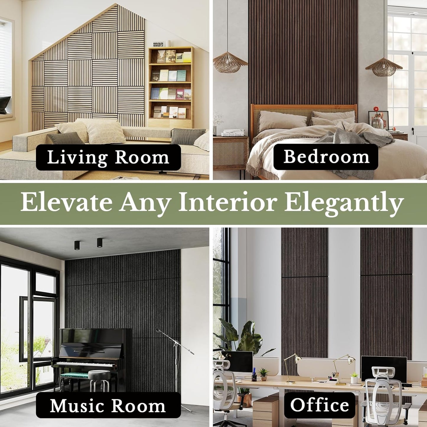 MISSDAY Wood Slat Acoustic Wall Panels, 4 Packs 94.5" x 12.6" Dark Walnut Soundproof Panel For Interior Wall Decor Noise Absorbing-3D Textured Wooden Panel Sound-Absorbing for Home, Office, Studio