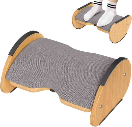 Amazer Bamboo Under Desk Footrest with Cushion 3-in-1, Reversible Ergonomic Rocking Foot Rest for Under Desk at Work, Adjustable Foot Stools with Washable Cover, Desk Leg Rest for Home Office