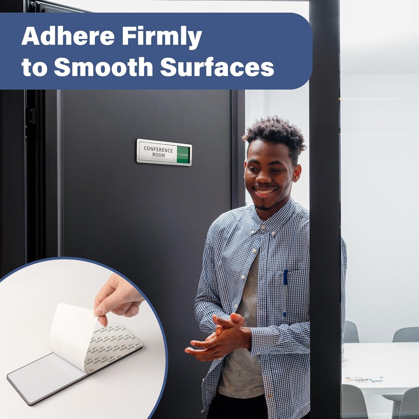 Conference Room Sliding Door Signs - In Use/Vacant/Occupied with Reversible Slider for Wellness & Privacy Office - 8inx2.6 inches