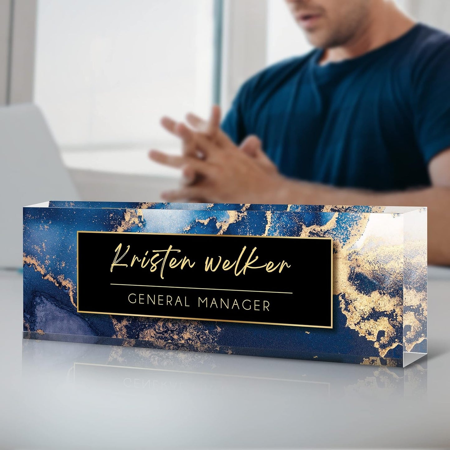 Desk Name Plate Personalized, Custom Name Plate for Desk, Office Desk Decor for Women and Men, Employee Appreciation Gifts Office Gifts for Boss, Manager, Teacher, Nurse (Blue Marble)