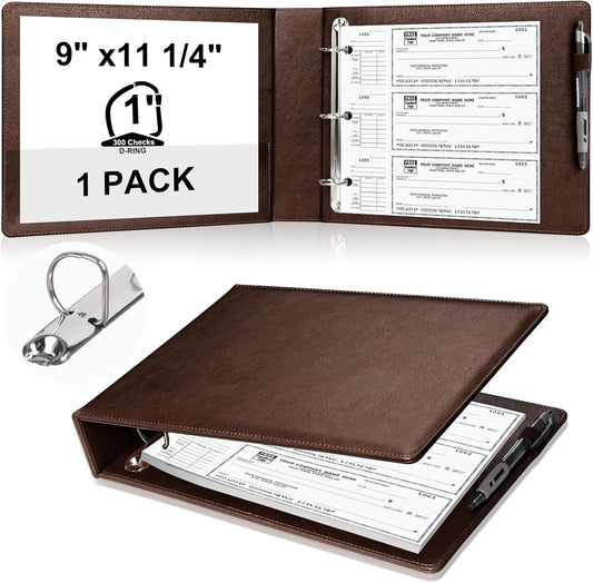 9" x11 1/4" PU Leather 3 Rings Personal Checks Binder for End-Stub Deskbook 3-Ring Binders for Desk Check fit 3 & 9 Holes Checkbook Binder Cover for Business Finances (Not Fit 7 Holes,Dark Brown)