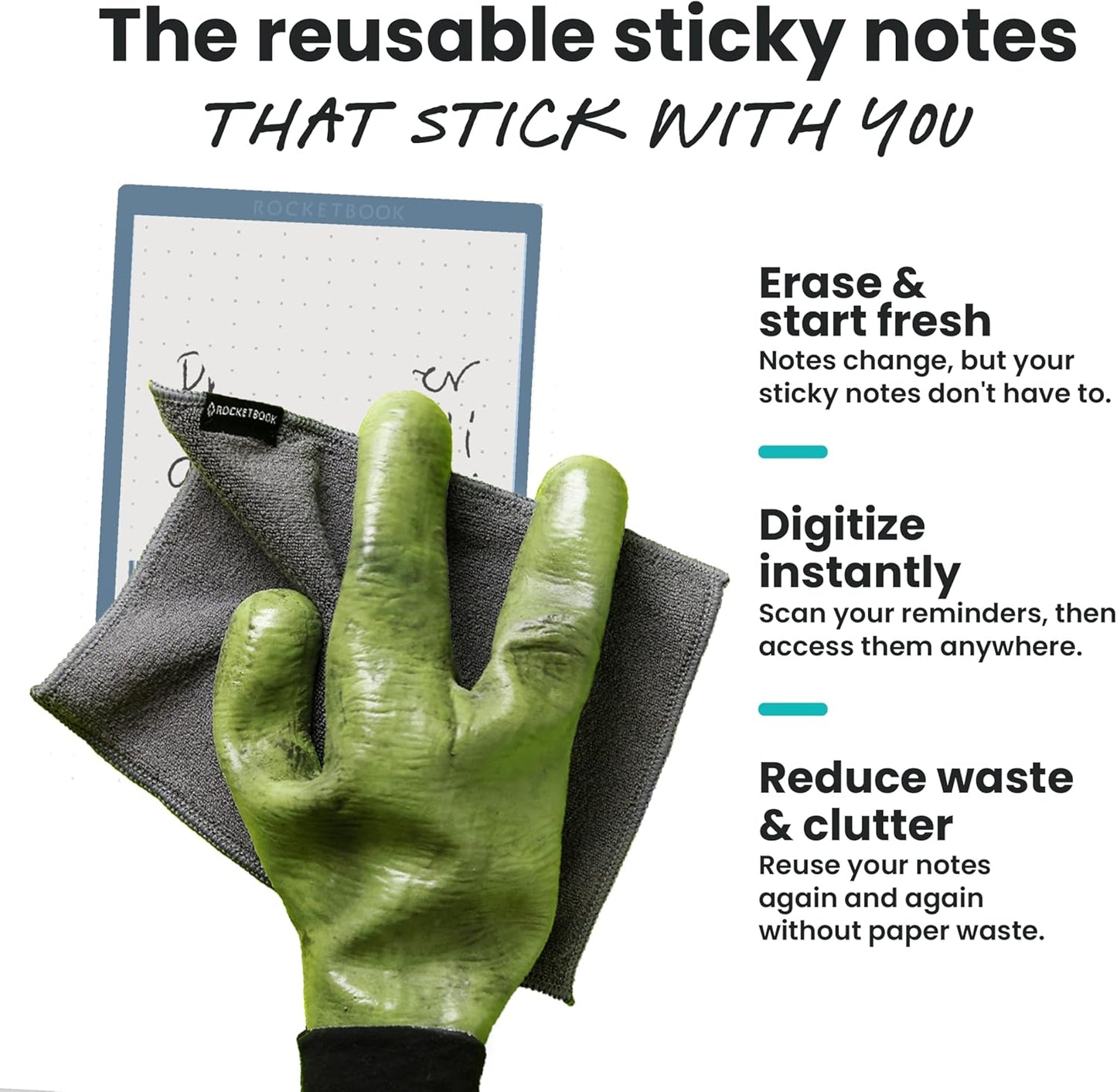 Rocketbook Reusable Sticky Notes Expansion Pack, 3"x3", 16 Multi-Colored Sticky Notes - Dotted Paper, App-Connected, Erasable, Reusable Adhesive, Ideal for to-Do Lists and Reminders