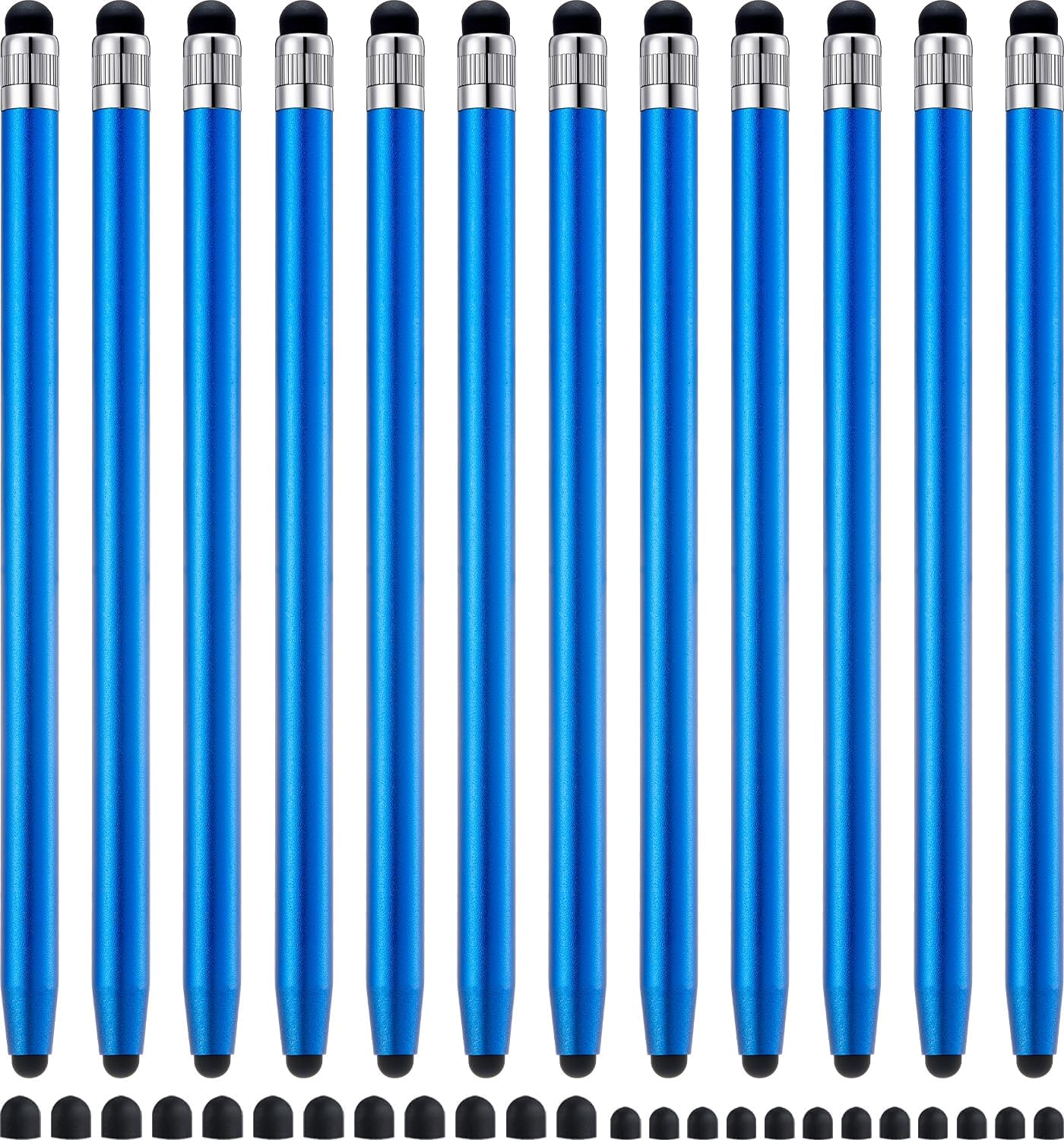 LINFANC 12Pcs Blue Stylus Pen for Touchscreen, 2-in-1 High Precision & Sensitivity Stylus Pen for iPhone/iPad/Android Smartphones and Tablets Compatible with All Touch Screens