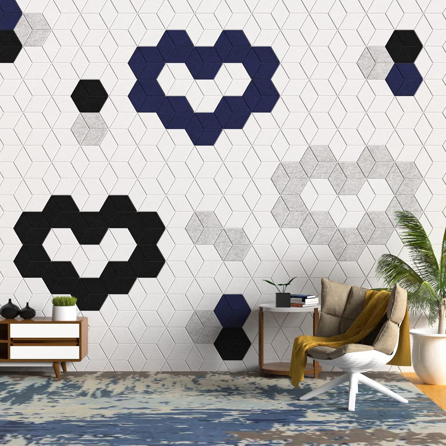 12 Pack Self-adhesive Acoustic Panels 12" X 10" X 0.4" -Sound Proof Foam Panels with High Density, Fashionable Y-Lined Design, Flame Resistant, Absorb Noise and Eliminate Echoes(Dark Bule)