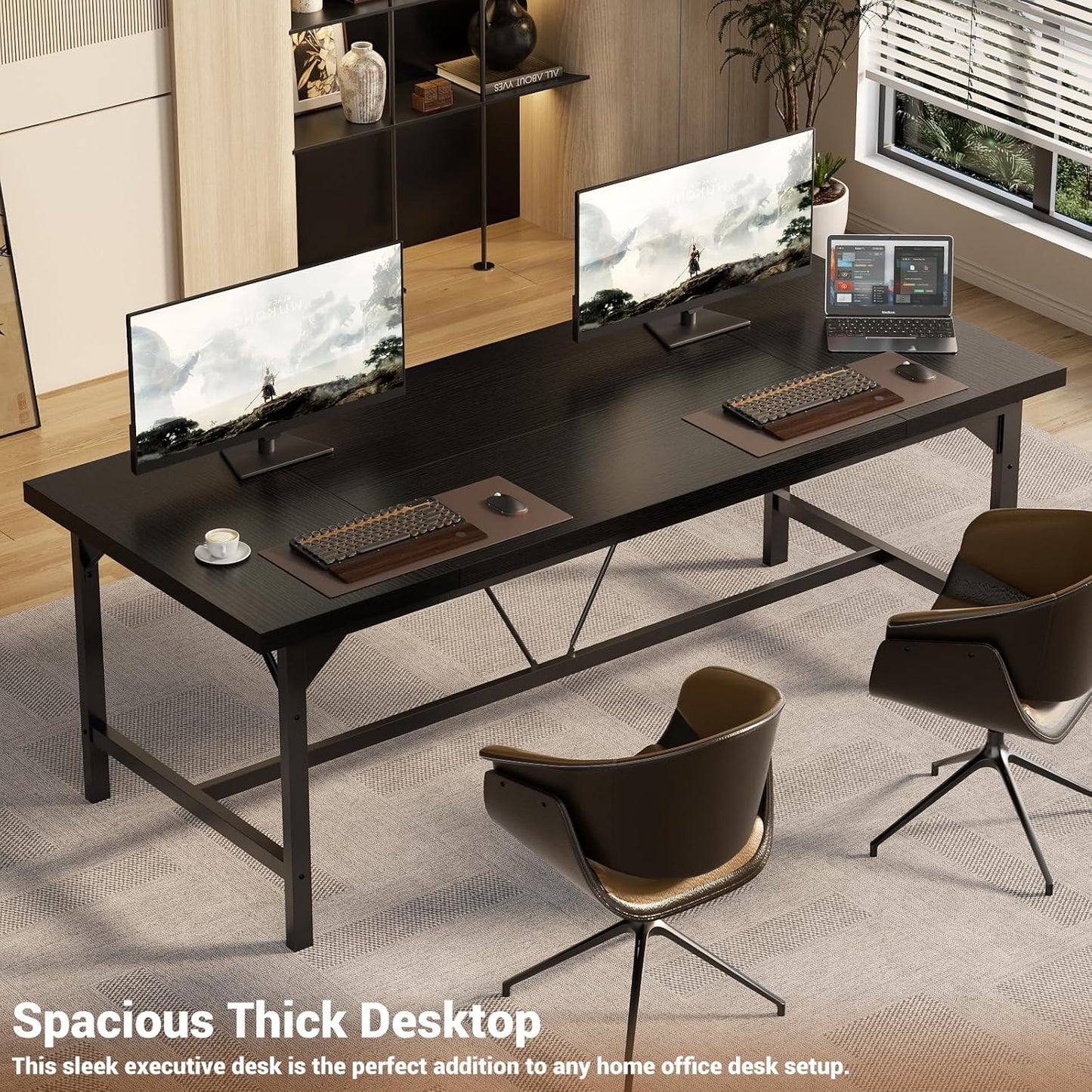 Unikito 63 Inch Computer Desk, Sturdy Large Office Desks, Premium 2 Person Long Desk, Super Thick Study Writing Gaming Table, Modern Computer Table for Home Office Workstation, Easy to Assemble, Black