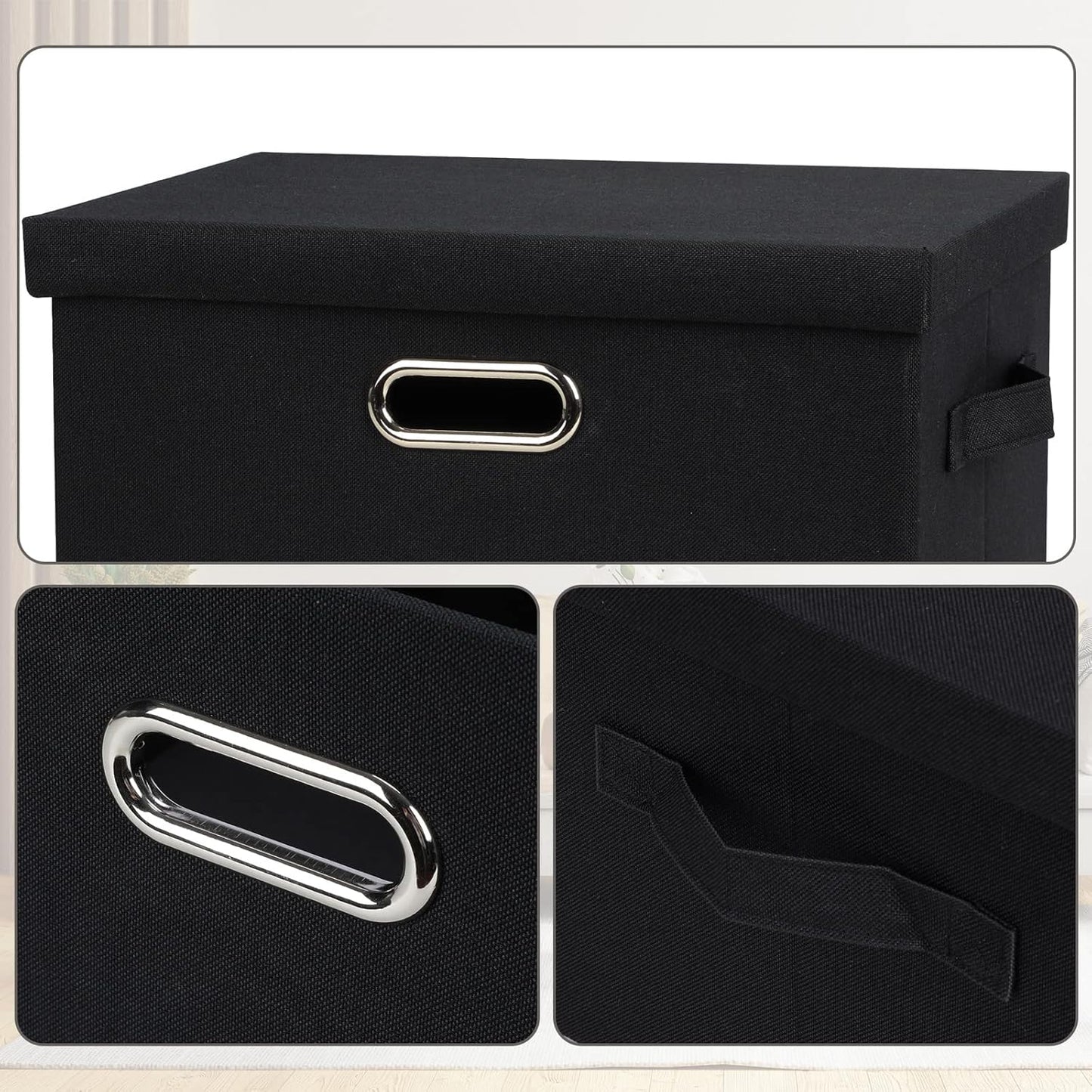 Medium 15" 21 Quart Collapsible Stackable Storage Bins with Lids, 5 Packs Black Foldable Fabric Closet Storage Boxes with Lids, Lidded Heavy-duty Linen Baskets(15x11x8)