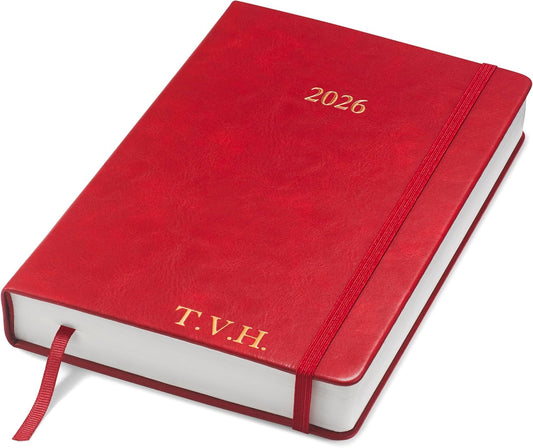 Wykeham's Executive 2026 Daily Journal Planner – US Public Holidays & Format – Customization Available (Personalized Crimson, 8.5”×5.5”)