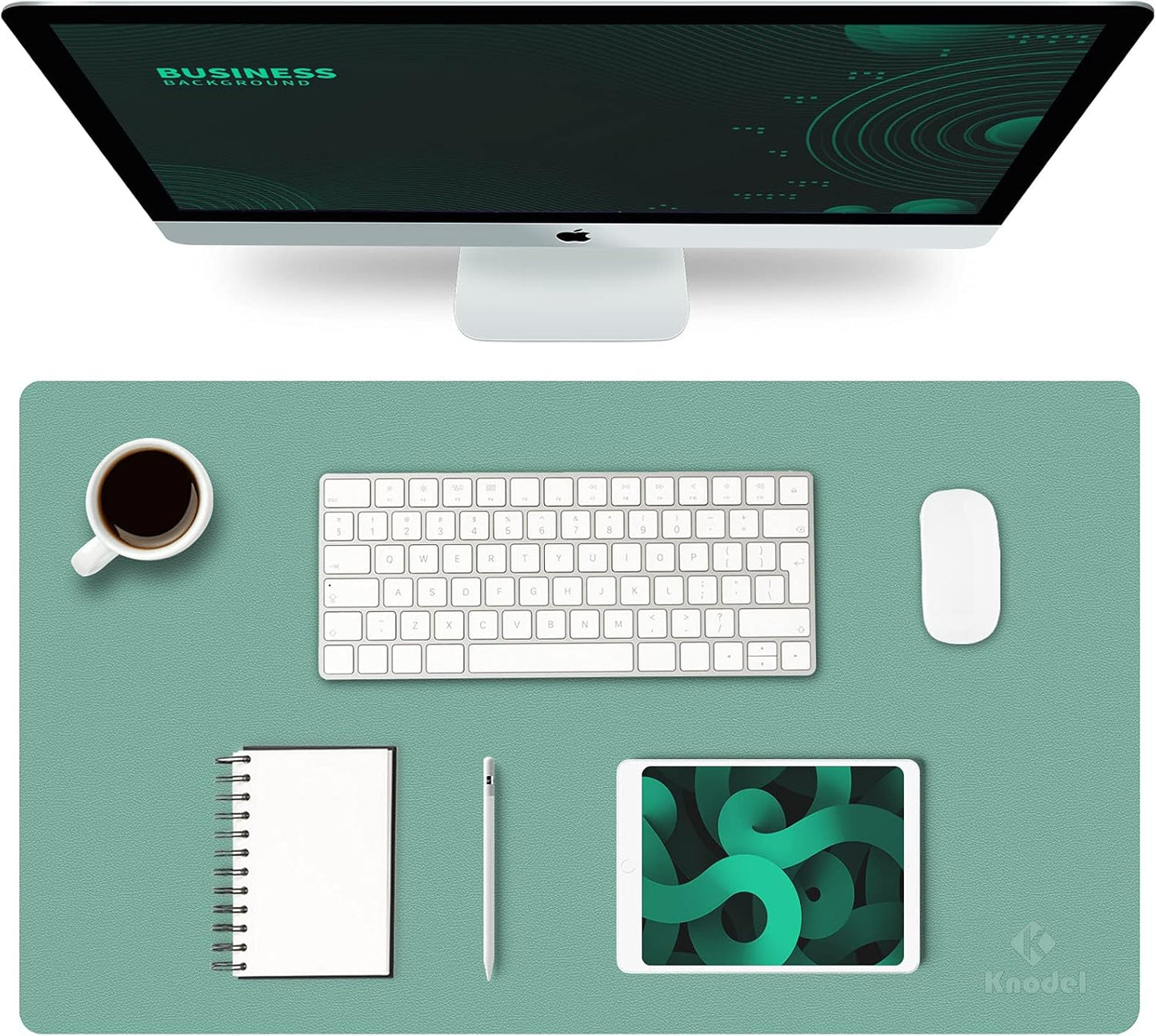 K KNODEL Small Office Leather Desk Mat, Mouse and Keyboard Pad, Computer and Laptop Mat, Desktop Protector and Cover, Writing Pad and Blotter (23.6"x13.8", Green)