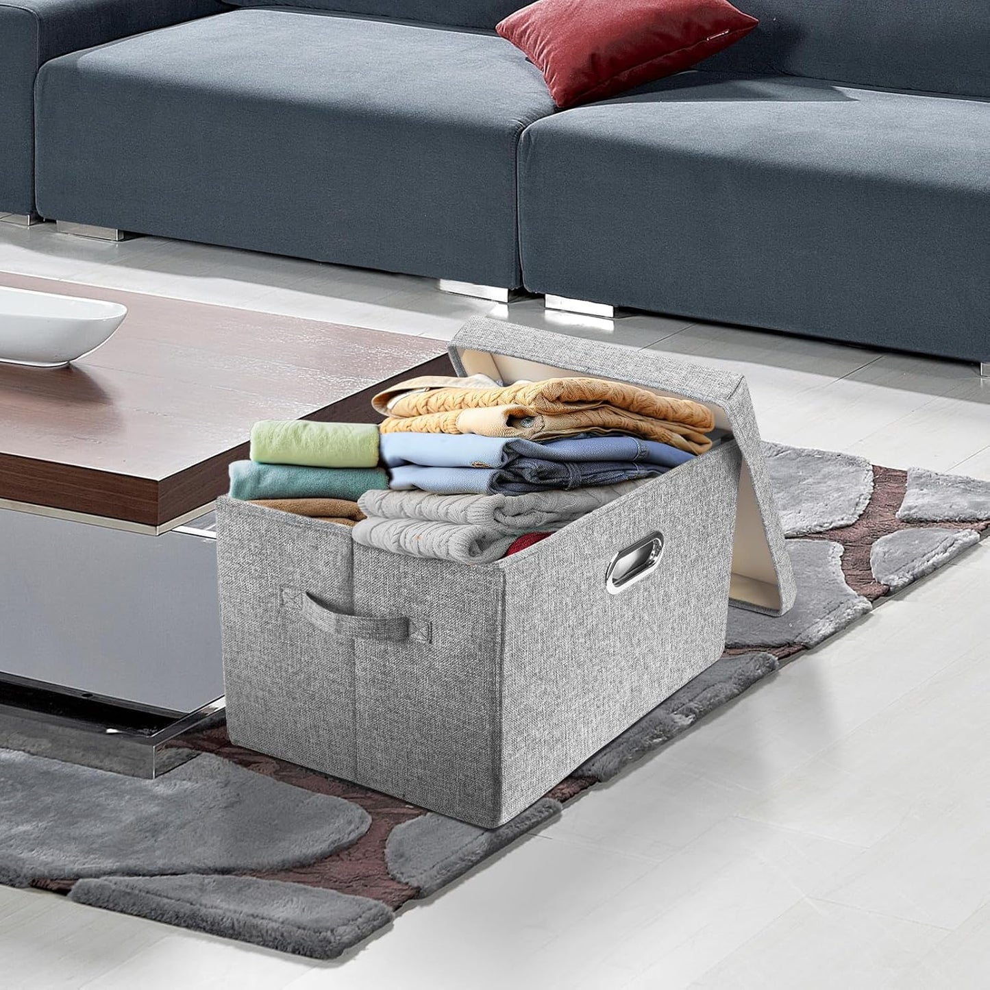 TYEERS Large Collapsible Storage Bins with Lids, Organization Bins for Closet Storage, Clothes Storage, Folding Storage Box with Lids for Home Office Storage - 2 Pack - Gray