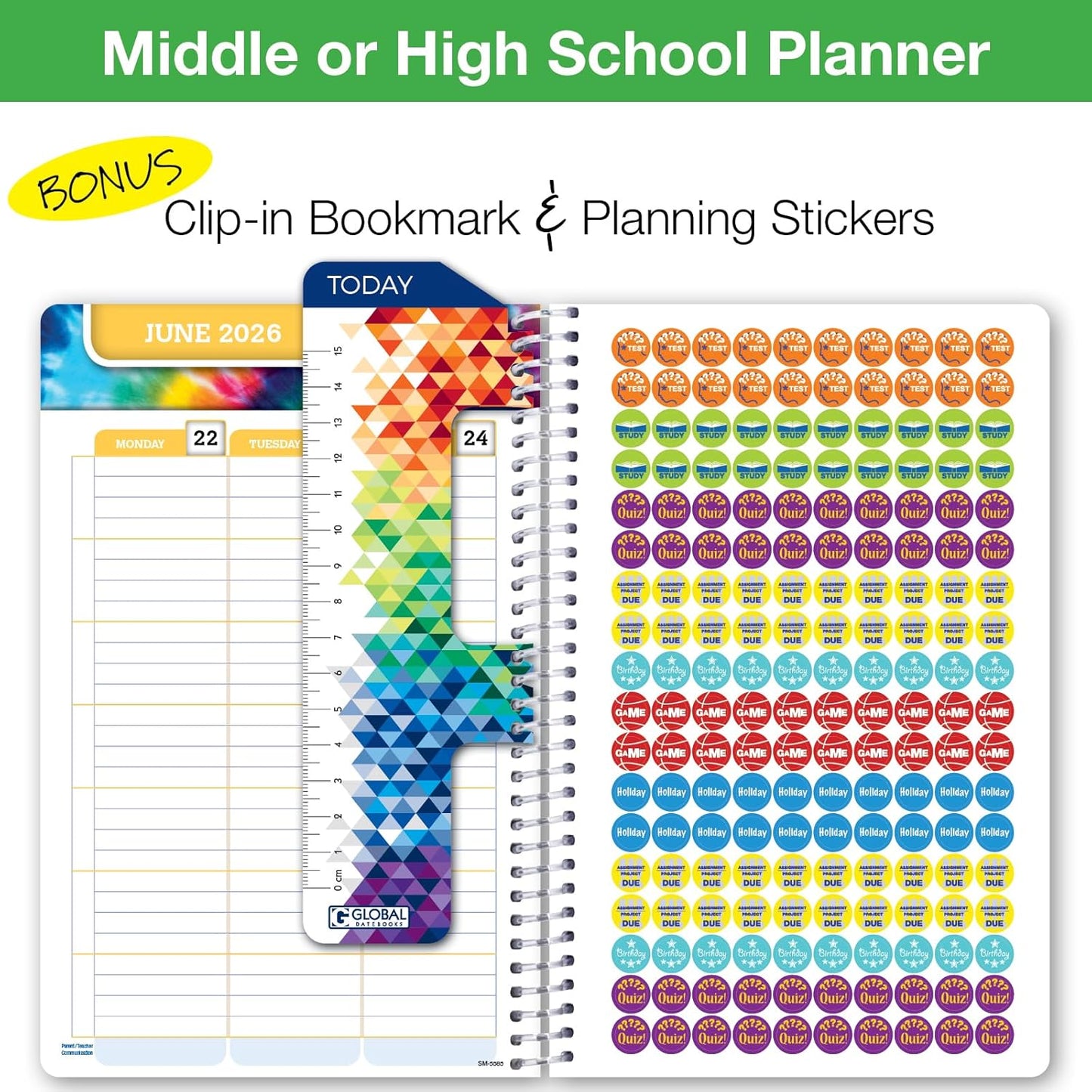 Global Datebooks Dated Middle School or High School Student Planner for Academic Year 2025-2026 Includes Ruler/Bookmark and Planning Stickers (Matrix Style - 5.5"x8.5" - Rainbow Silhouette)