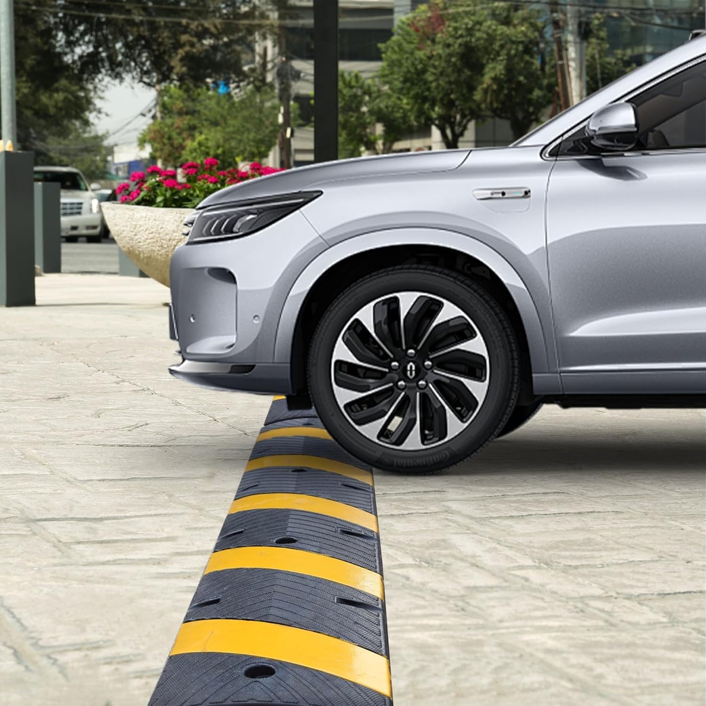 Orangestar 6Ft Rubber Speed Bump, 2 Channel Heavy Duty Speed Hump Cable Protector Ramp with 8 Bolts for Asphalt Concrete Driveway Gravel 72x11.8x1.8 inch(L x W x H) 1-Pack