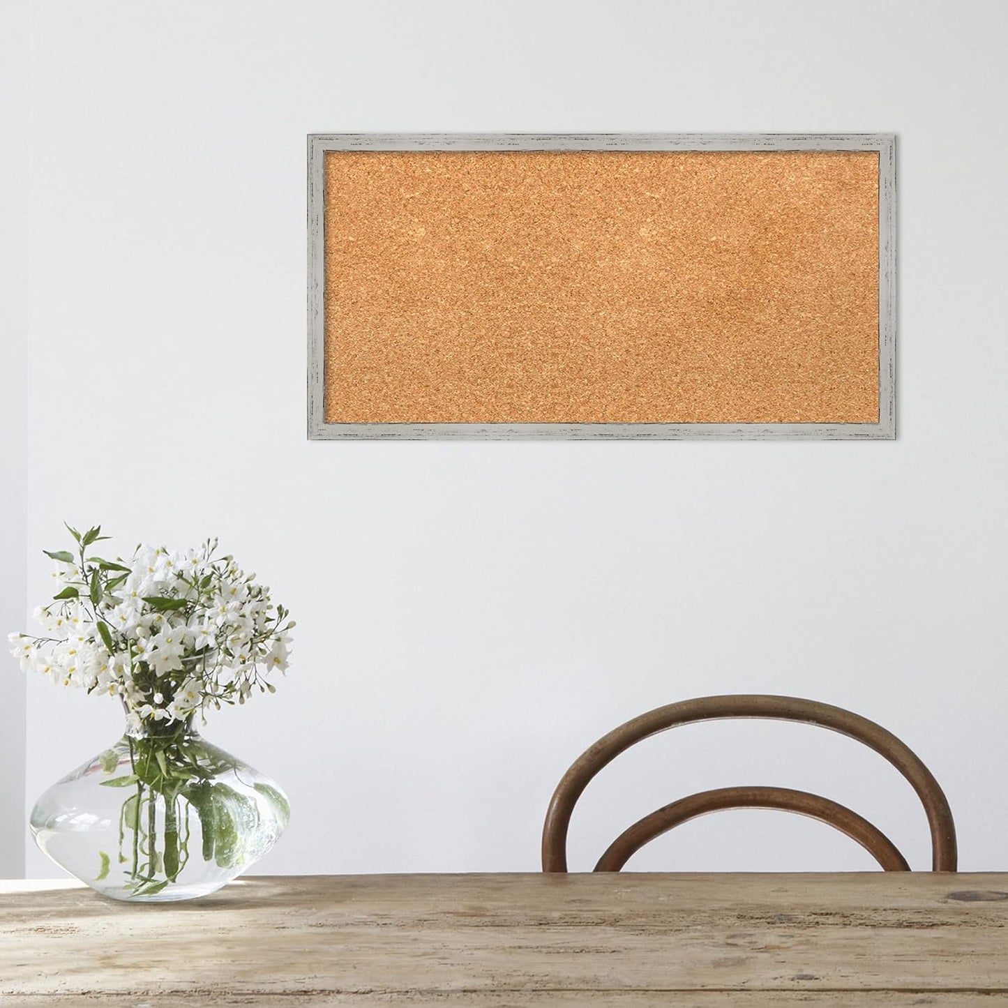 Amanti Art Natural Cork Board for Wall, 13x25 Vision Board with White Frame, Small Corkboard Office Decor for Home Organization, Cottage Corkboard Pinboard to Display Items for Home Organization in