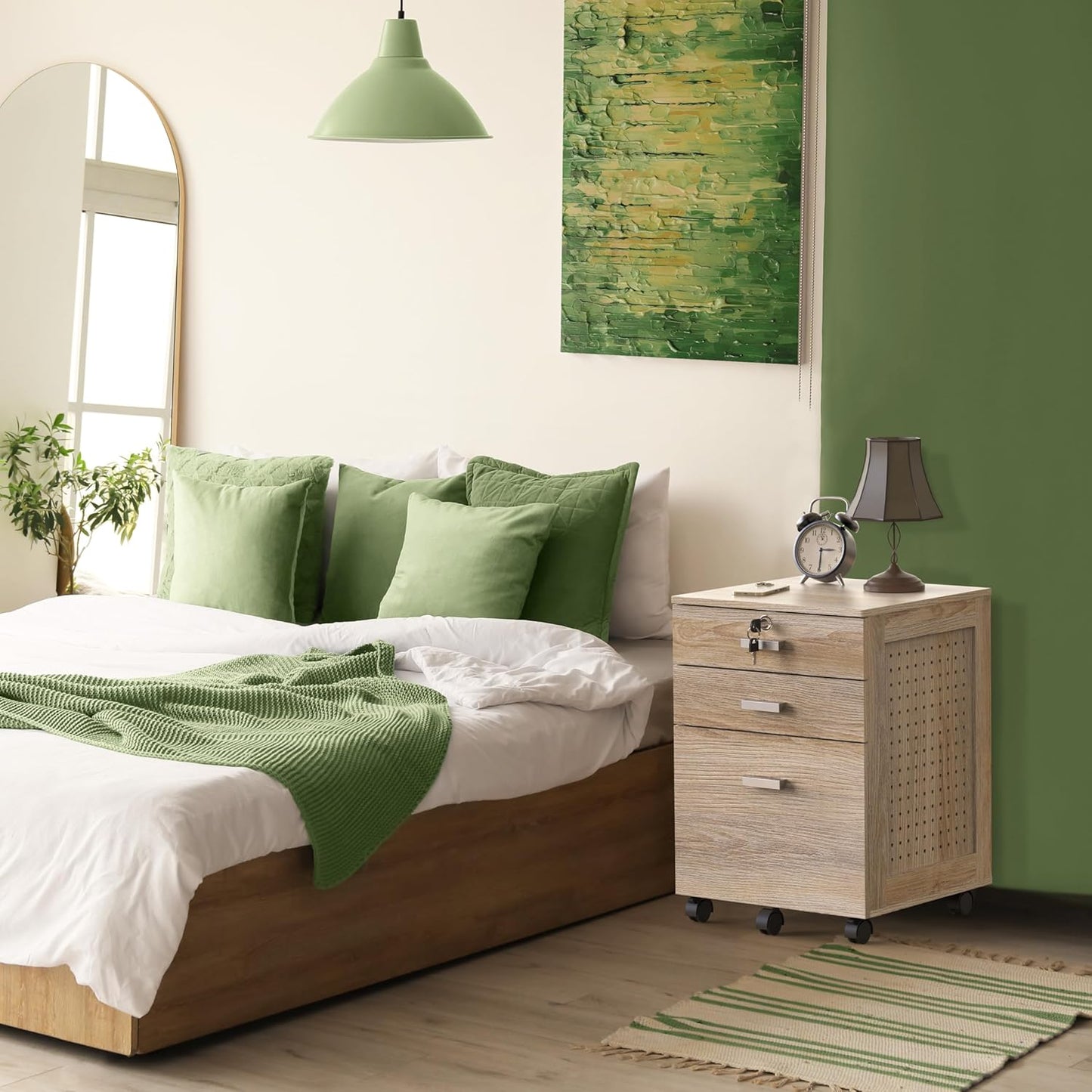 SHW Box Box File Rolling Mobile Cabinet with Side Pegboard and One Lockable Drawer, Maple