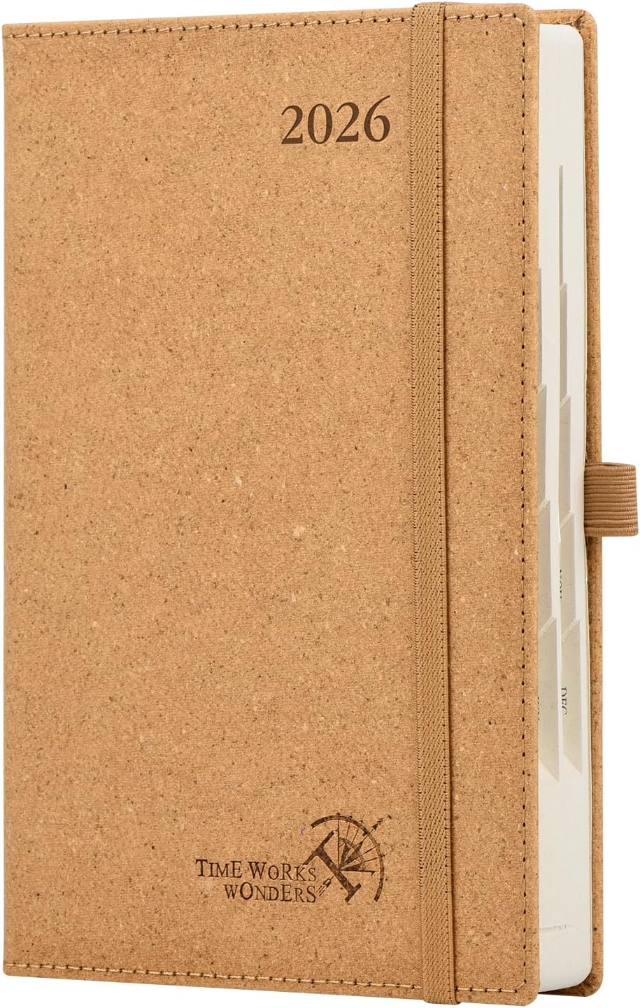 POPRUN 2026 Recycled Daily Planner 12 Months (A5 Medium Size 5.75'' x 8.5'') - One Page Per Day Calendar Hourly Appointment Book with Italian Regenrated Leather, Monthly Tabs, Pocket - Desert Brown
