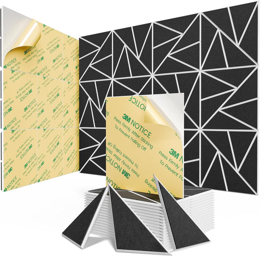 18 pack Acoustic Panels With Self-Adhesive, 12"X 12"X 0.4"Sound Proof Foam Panels, Sound Panels High Density, Soundproof Wall Panels for Home Studio Office- WhiteBase + BlackFace V1