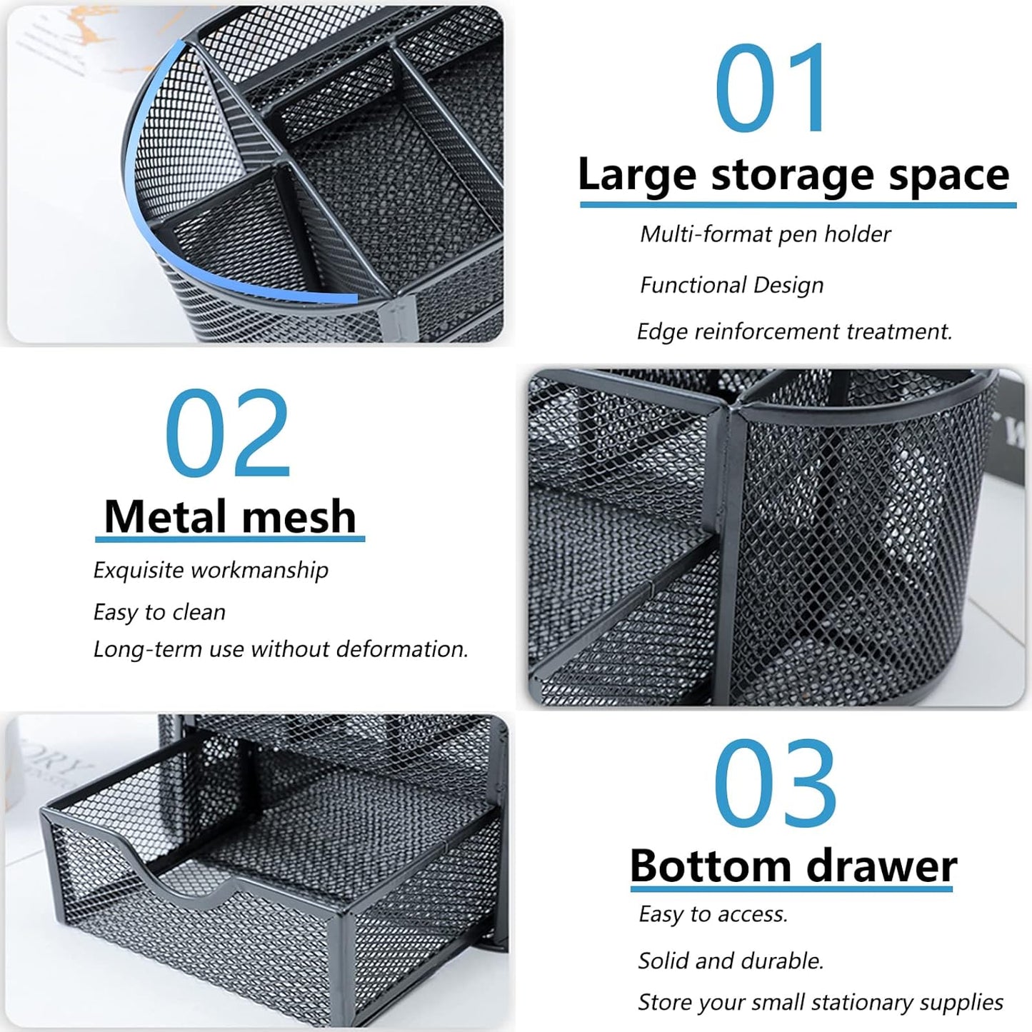 TWSOUL Mesh Desk Organizer, Multi-Functional Pencil Holder for Desk, Small Black Desk Organizer for Pen, Pencil, Small Office Supplies and Stationary Accessories Storage Organization