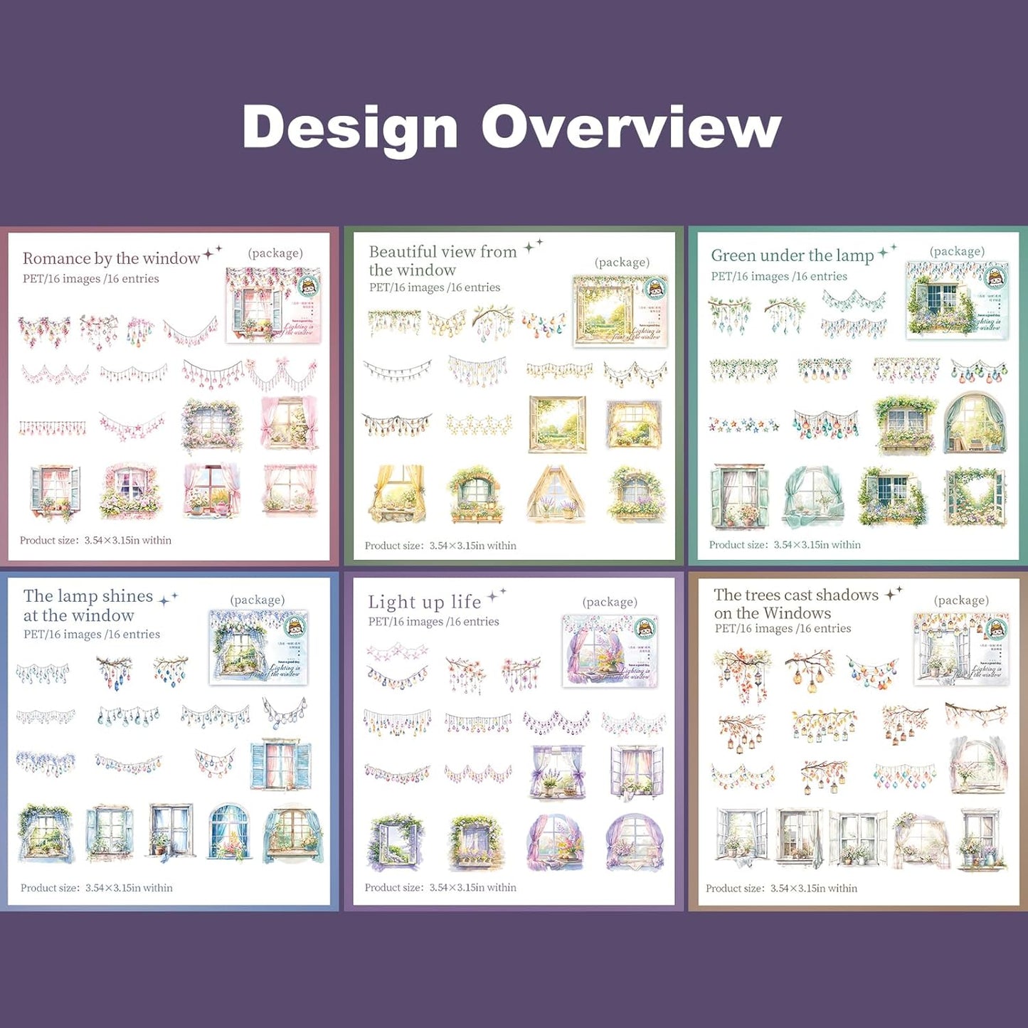 Romantic Window PET Stickers, 96pcs Dreamy Floral and String Light Decorative Sticker for Scrapbooking, Journaling, DIY Crafts, Planner Supplies