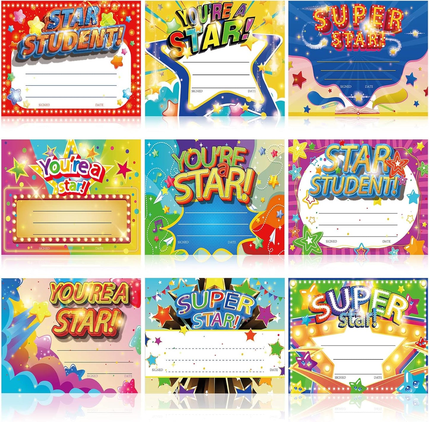 Frienda 60 Pieces You're a Star Awards Certificate Star Student Certificate of Award Star Recognition Rewards for Kids Birthday Certificates for Students Classroom Supplies