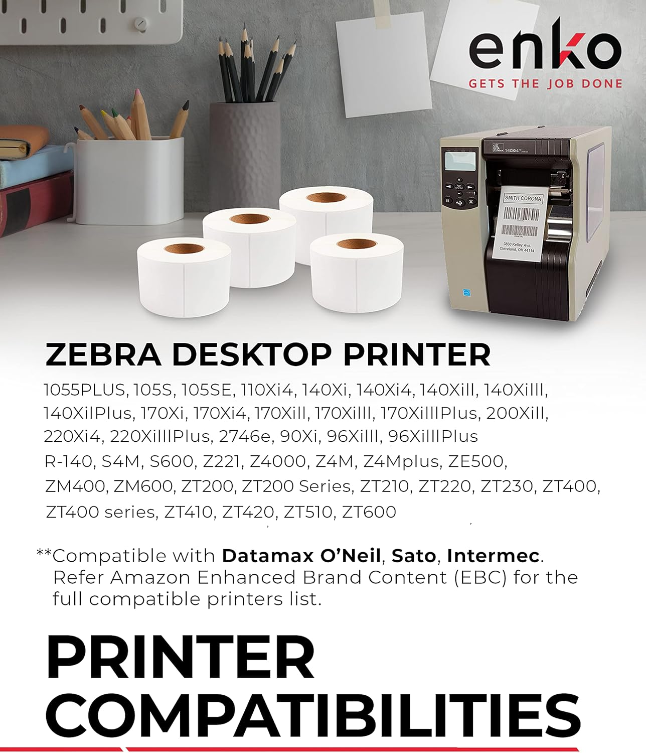 enKo 1 Roll 4" x 6" Direct Thermal 1000 Labels 3" Core - Address & Shipping Labels Compatible for Industrial Printer Zebra 220Xi4 ZT200 ZT400 ZT510 ZT600 Datamax NATO Intermec