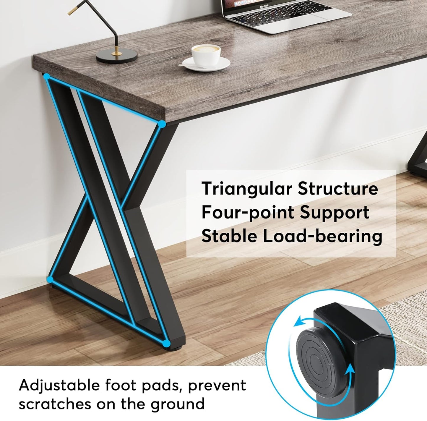 LITTLE TREE 55 Inch Large Simple Industrial Computer Desk Study Writing Table Home Office Workstation,Grey